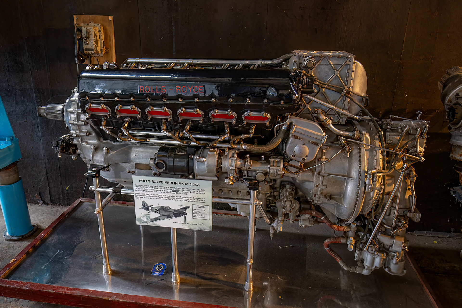 The 1942 Rolls-Royce Merlin Mk.61 at Brooklands musuem at Brooklands, England