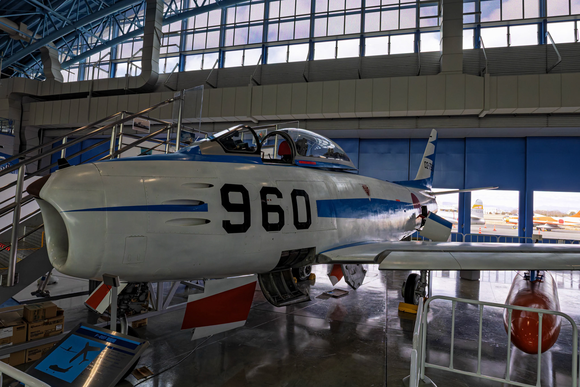 North American F-86F Sabre 960 on display at Airpark Japan Air Self-Defense Force Hamamatsu Air Base Museum in Chuo Ward, Hamamatsu, Shizuoka, Japan