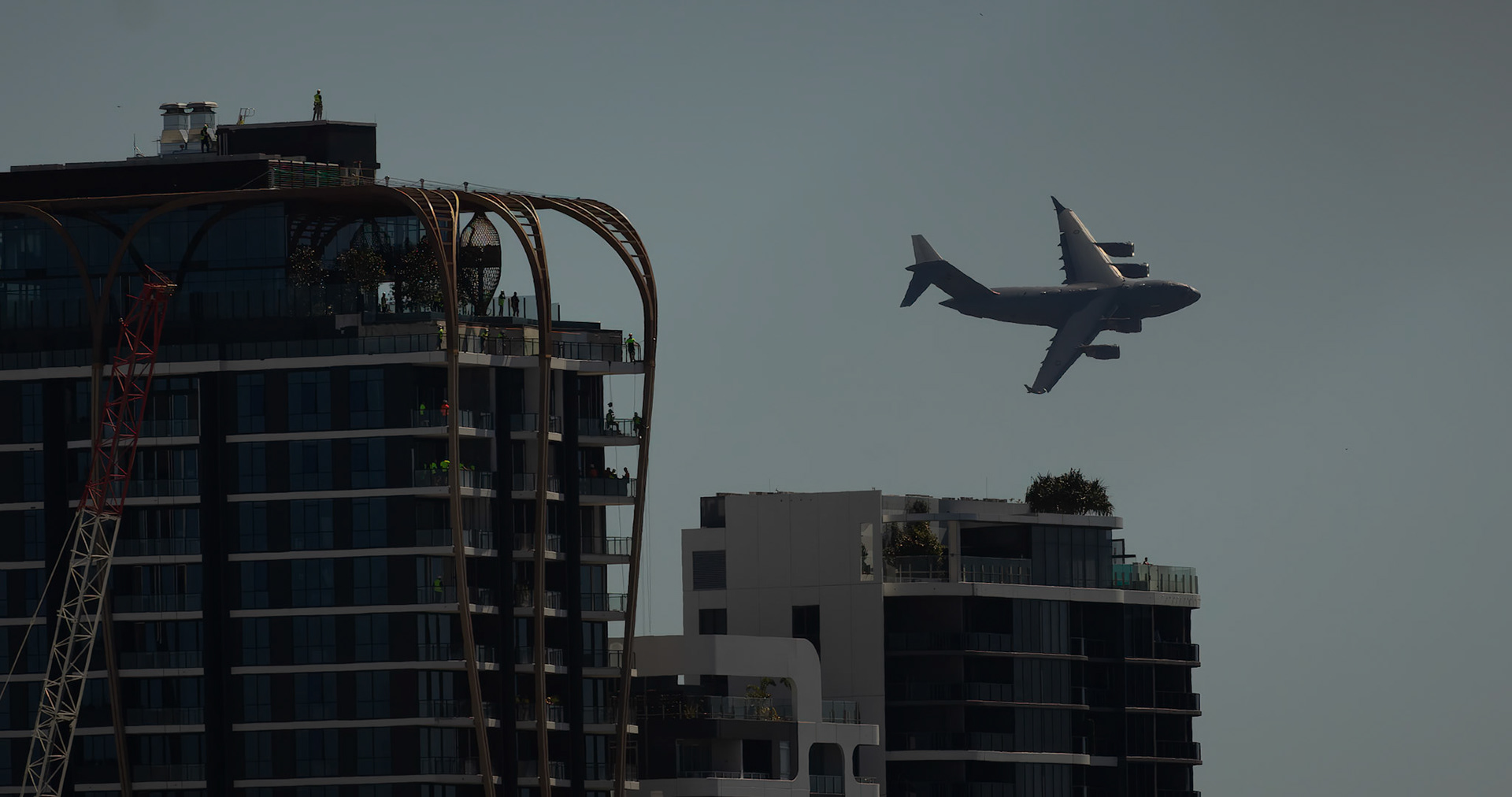 C-17A Globemaster III conducting rehearsal flights in the lead-up to the 2023 Brisbane Riverfire Festival, Australia