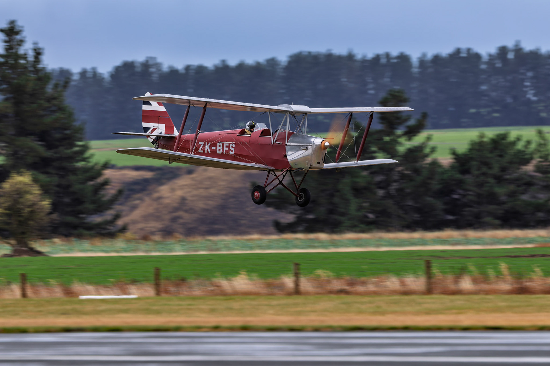 De Havilland DH-82 Tiger Moth (Silver Nose) [ZK-BFS] on display at Warbirds over Wanaka, New Zealand