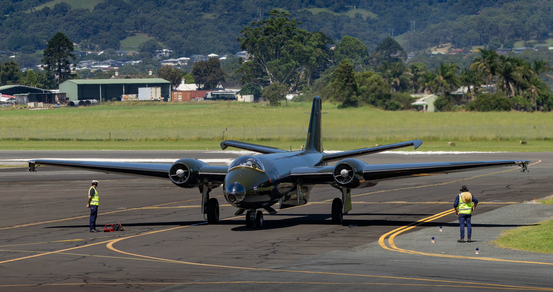English Electric Canberra TT.18 from the Royal Australian Air Force 100 Squadron on display at the Shellharbour Airport, during the Airshows Downunder Shellharbour, New South Wales, Australia.
