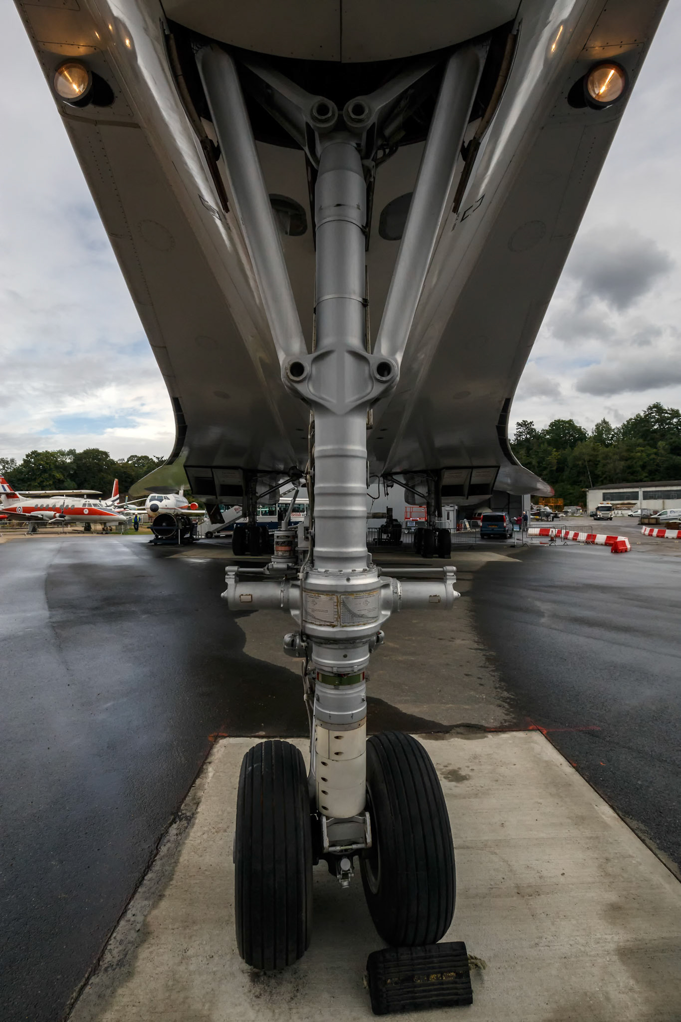 Landing gear of the British Airways Concorde at Brooklands in England