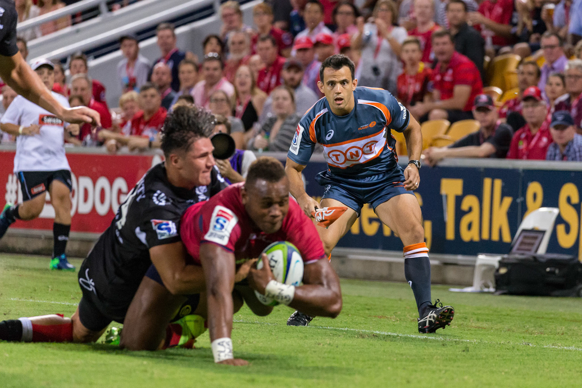 Reds v Sharks game at Suncorp Stadium in Queensland, Australia