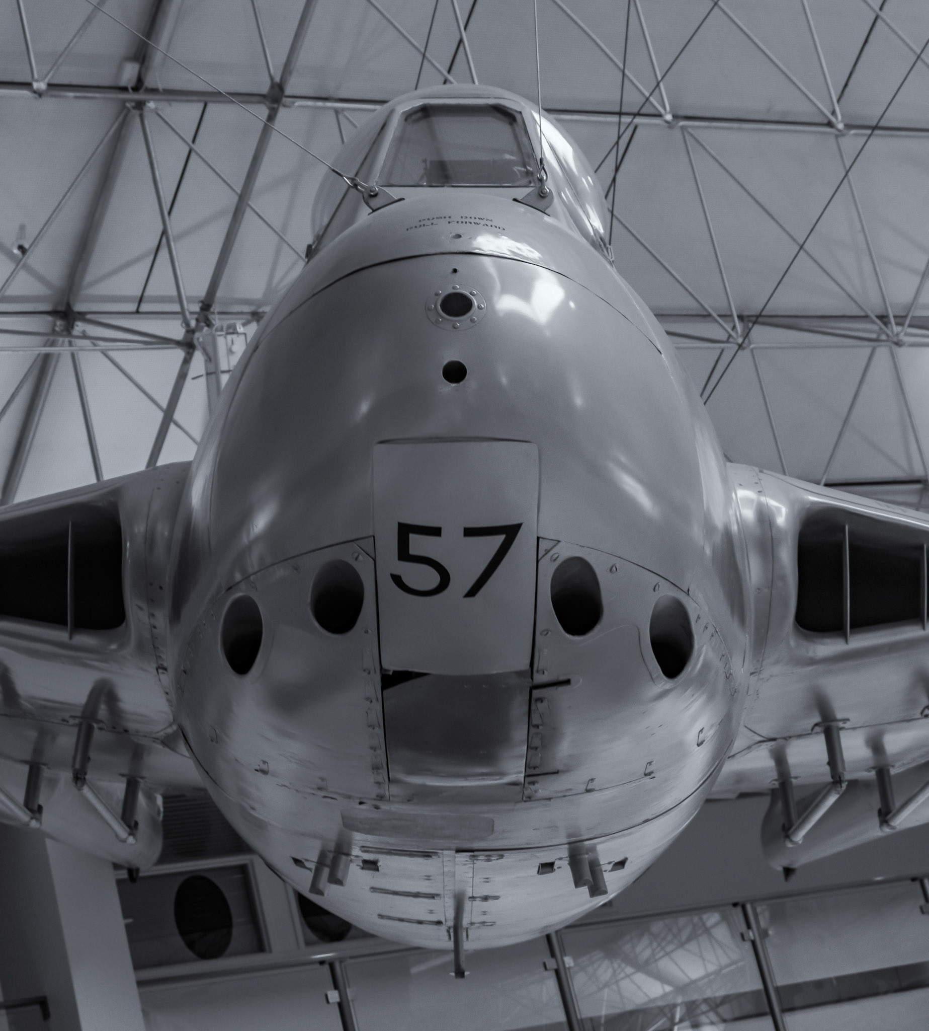 De Havilland Vampire on display at the Air Force Museum of New Zealand in Christchurch, New Zealand.