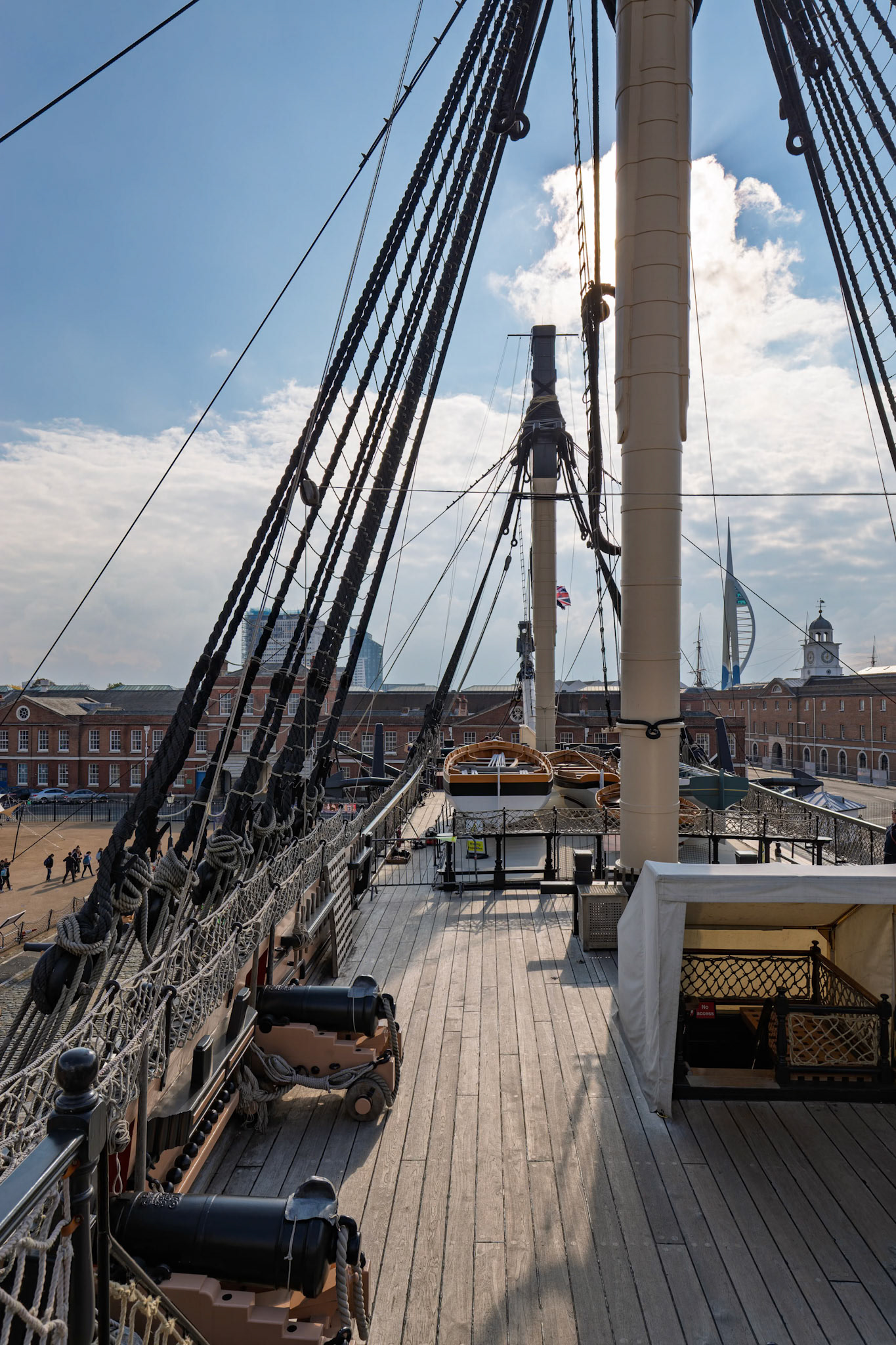 Top deck of the HMS Victory at Portsmouth Historic Dockyard in Portsmouth, England