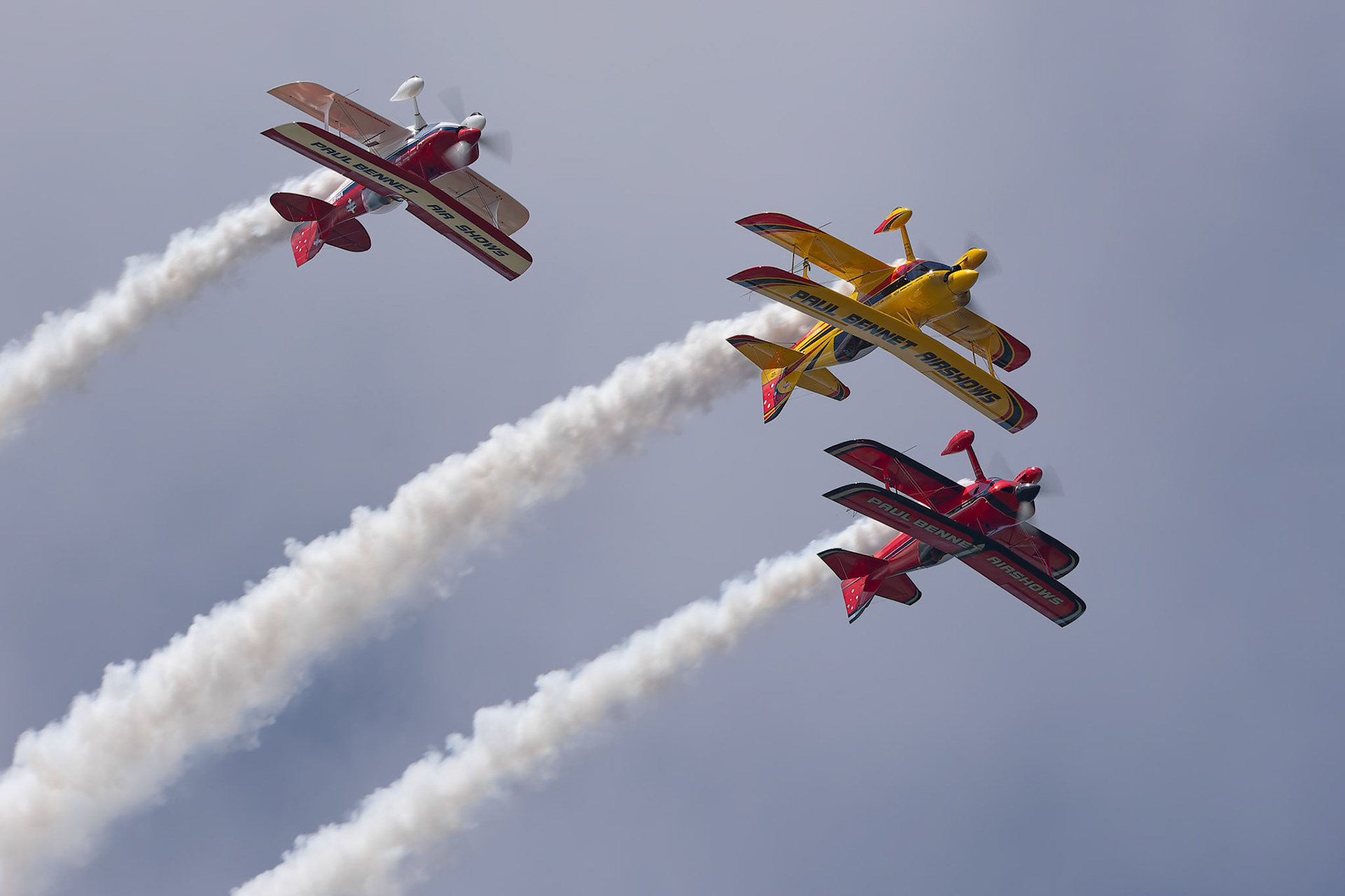 Paul Bennet, Glenn Graham and Jett Bennet in the Sky Aces formation Display at the Barrington Coast Airshow in Taree, New South Wales, Australia. 9th of November, 2024
