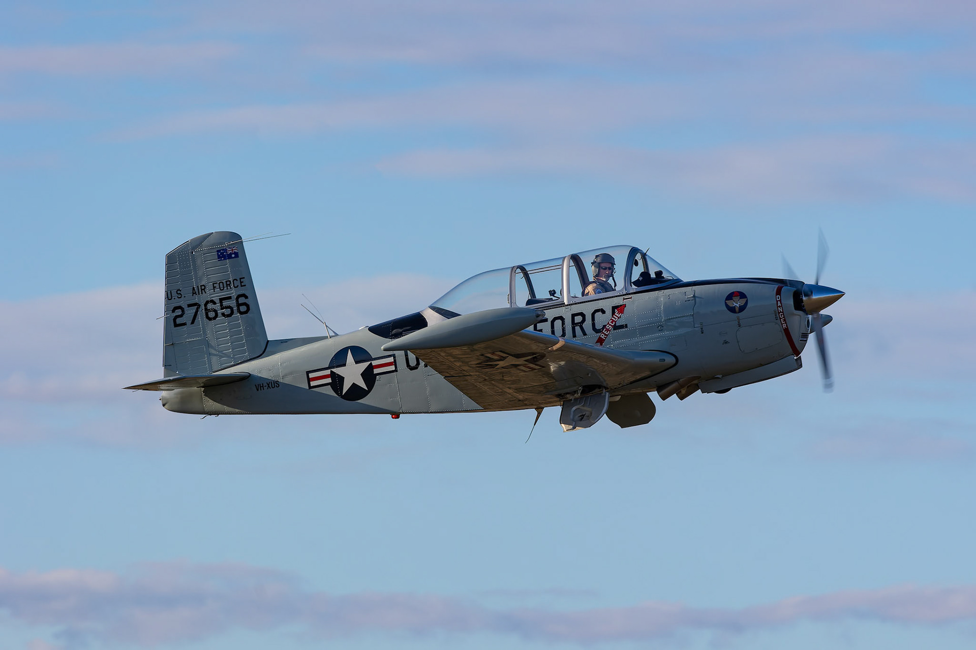 The T-34 Mentor flying at the 2022 Brisbane Airshow at Watts Bridge Memorial Airport, Australia