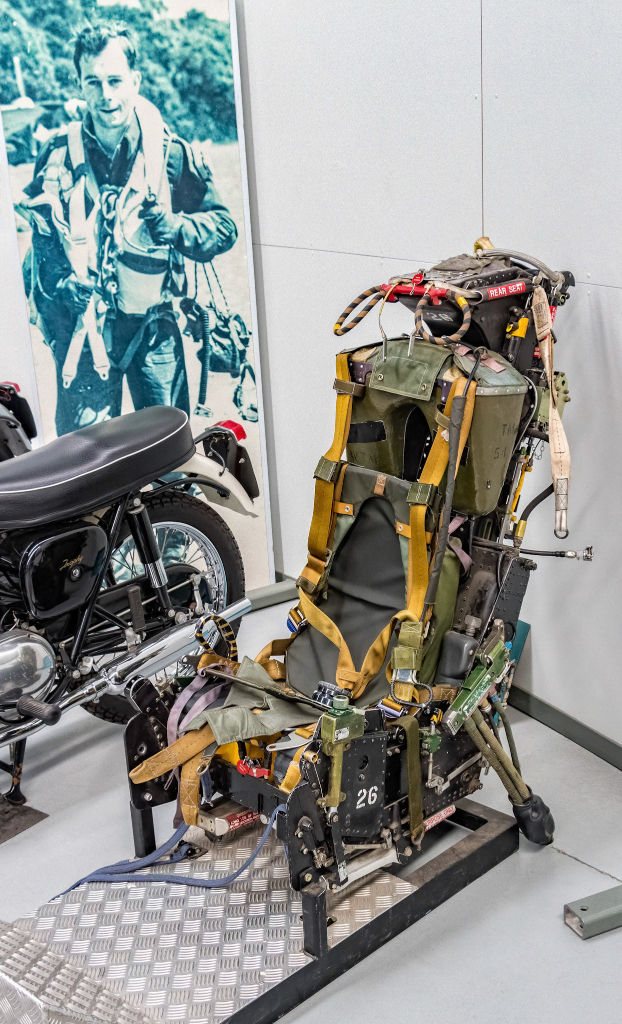 An aircraft ejector seat on display at Warbirds and Wheels in Wanaka, New Zealand