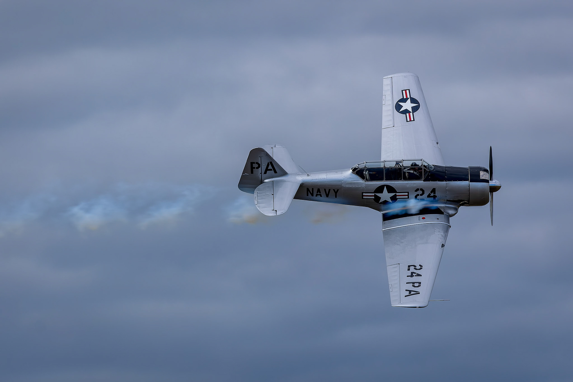 The SNJ-S Texan flying at the 2022 Brisbane Airshow at Watts Bridge Memorial Airport, Australia
