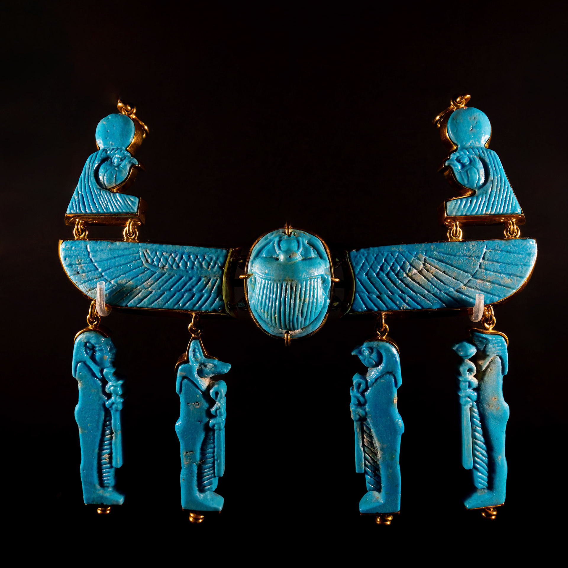 Mortunary Amulets mounted as a modern Pendant, Egypt Late Period, 26th Dynasty c. 664-525 BCE on display inside the Museum of Old and New Art (MONA) in Hobart, Tasmania