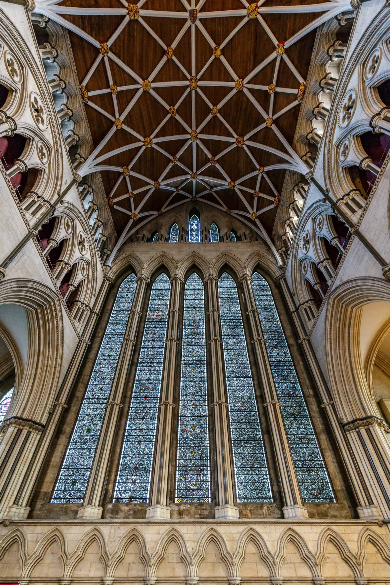 Looking up at the ceiling inside the York Minster in York, England