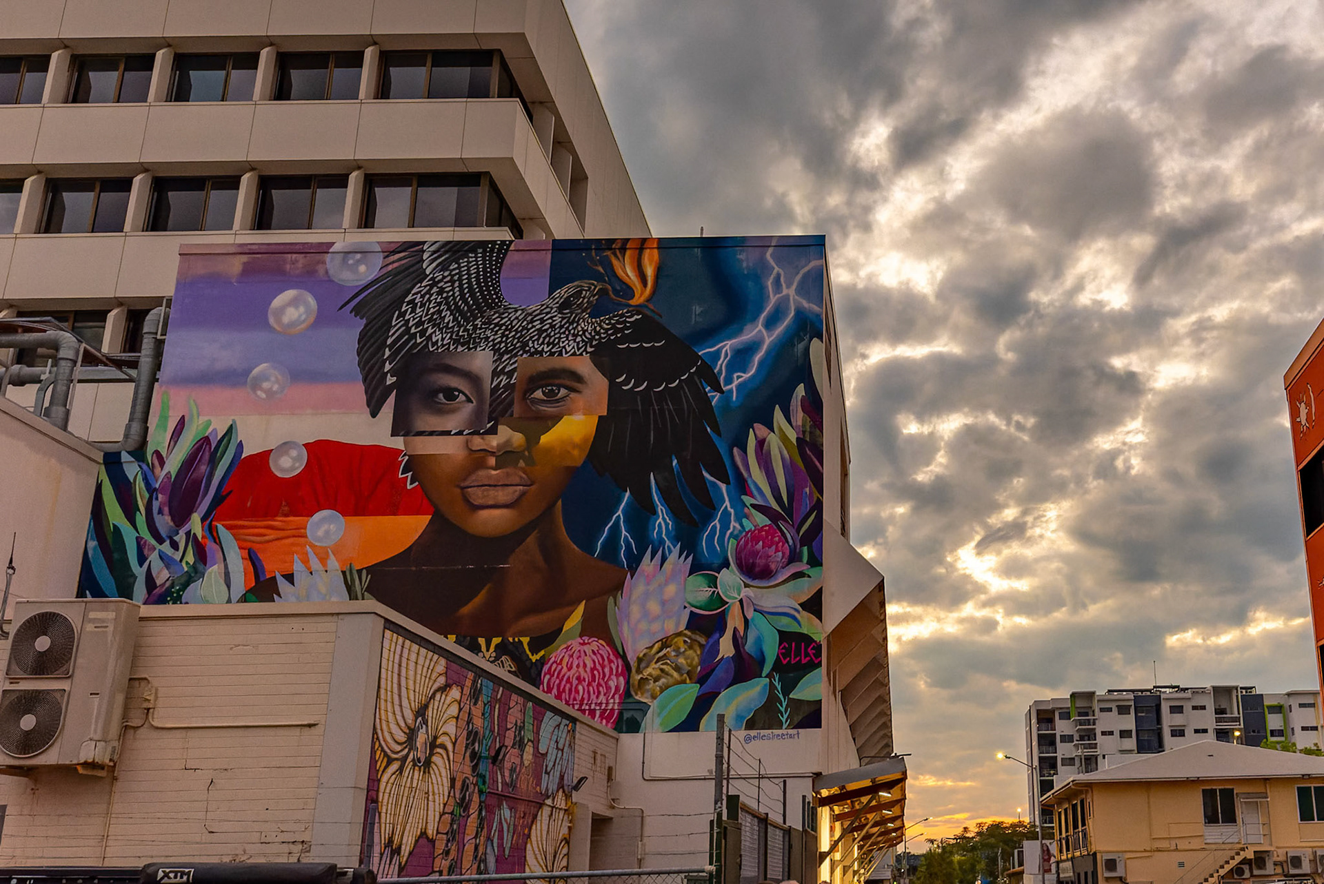 Woman collage street Artwork by Elle, on Austin Lane in Darwin, Australia