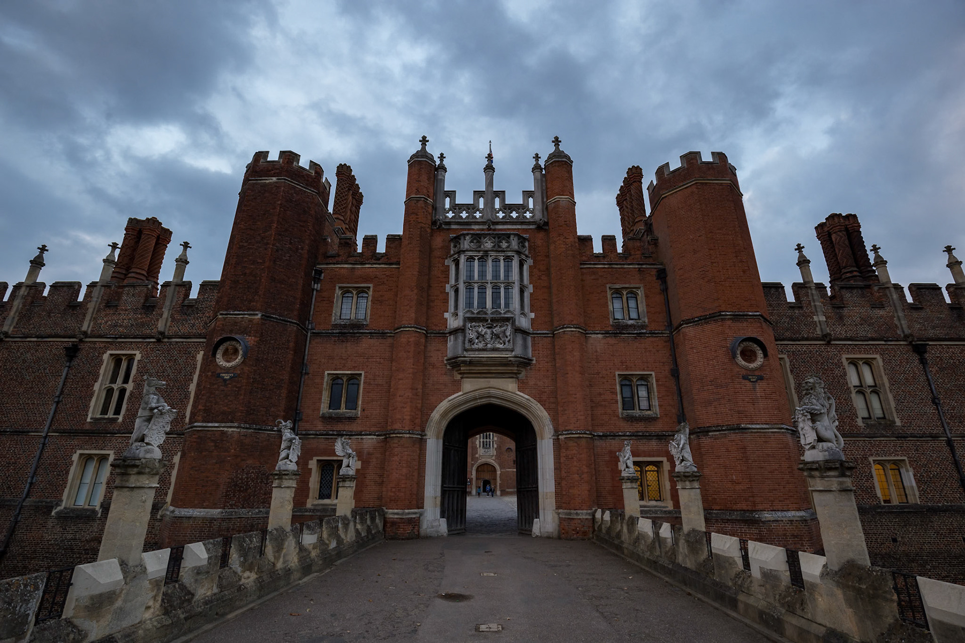 Outside Hampton Court Palace in East Moseley, England