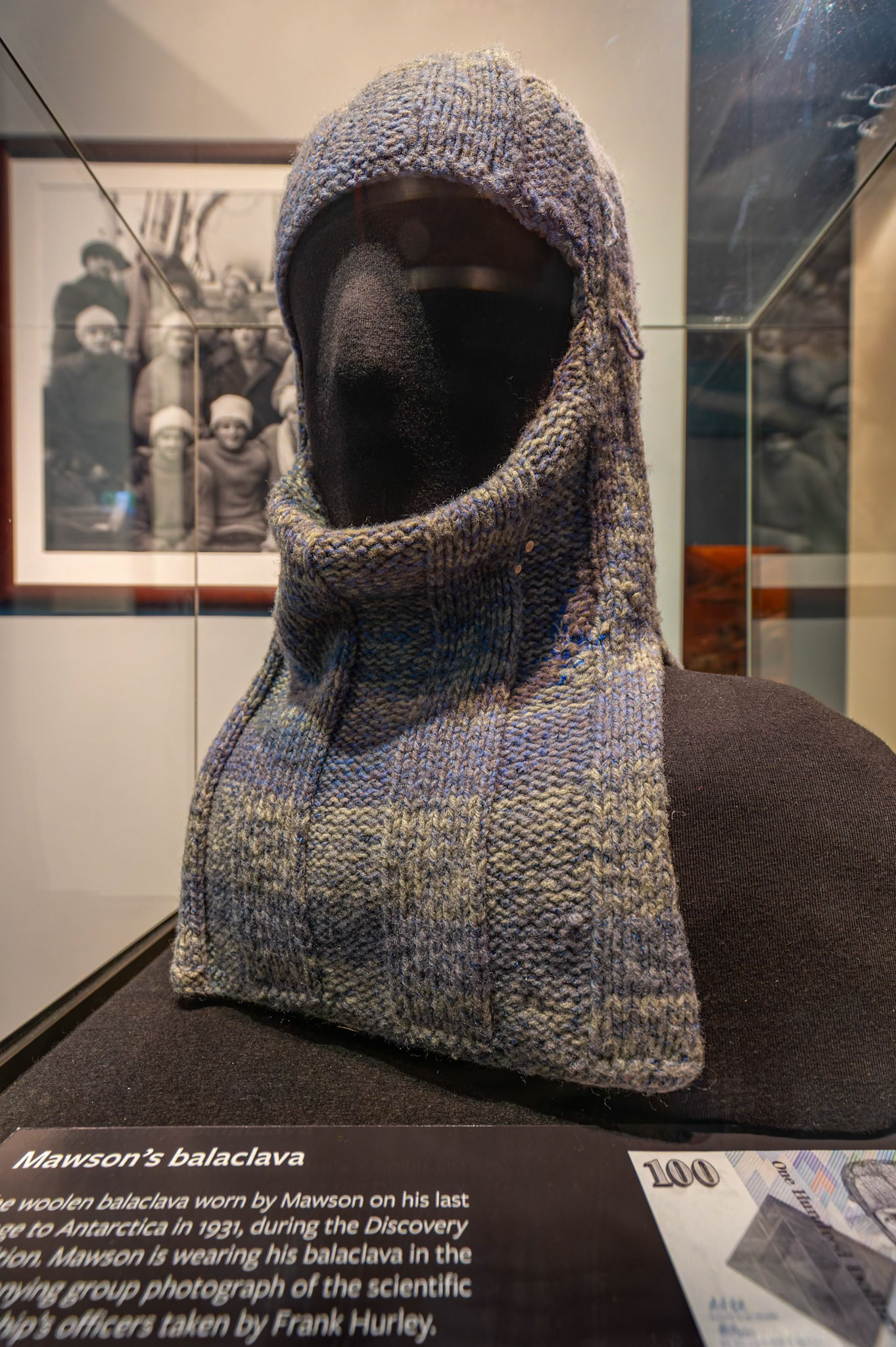 Mawson's Balaclava on display at the South Australian Museum in Adelaide, South Australia, Australia