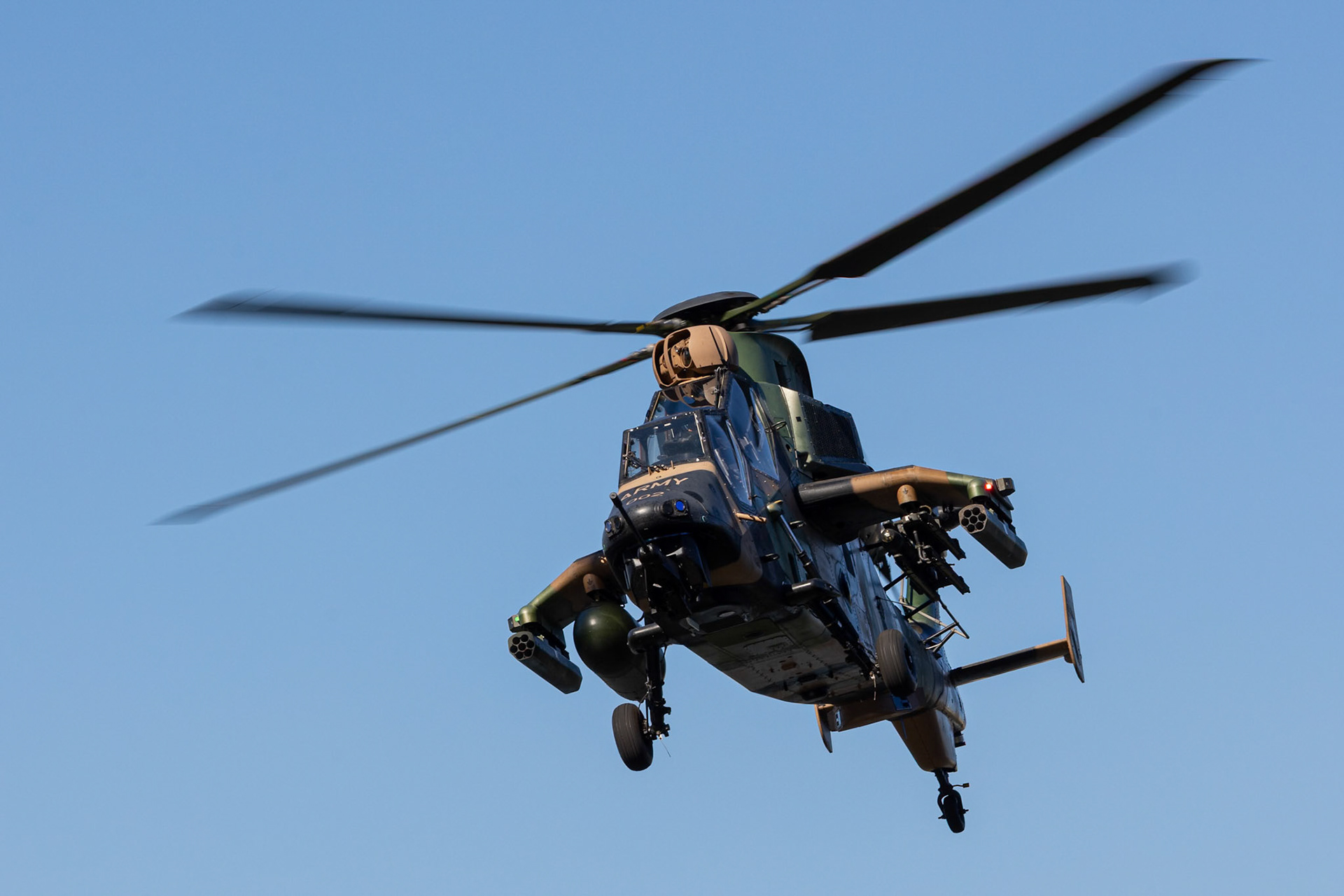 Army’s ARH helicopters based from RAAF Amberley conducting rehearsal flyovers of Brisbane CBD in support of the 2021 Sunsuper Riverfire, Australia