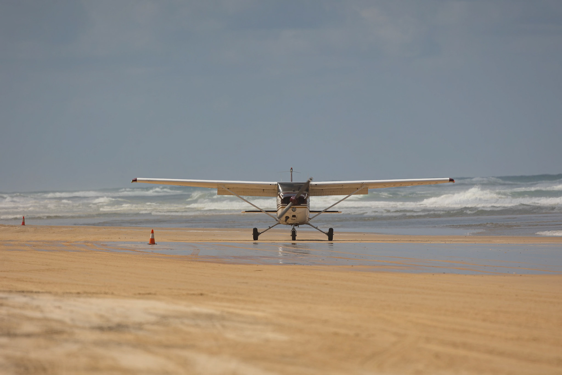 Aircraft landing on the eastern beach of Fraser Island, Australia
