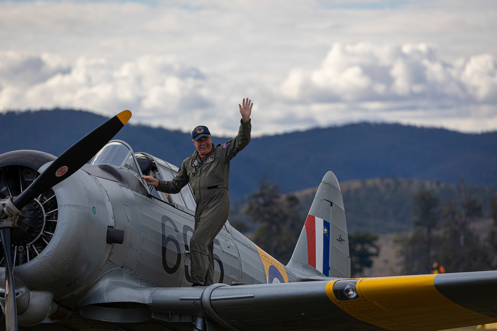 The CA-16 Wirraway and pilot returning from the routine at the 2022 Brisbane Airshow at Watts Bridge Memorial Airport, Australia
