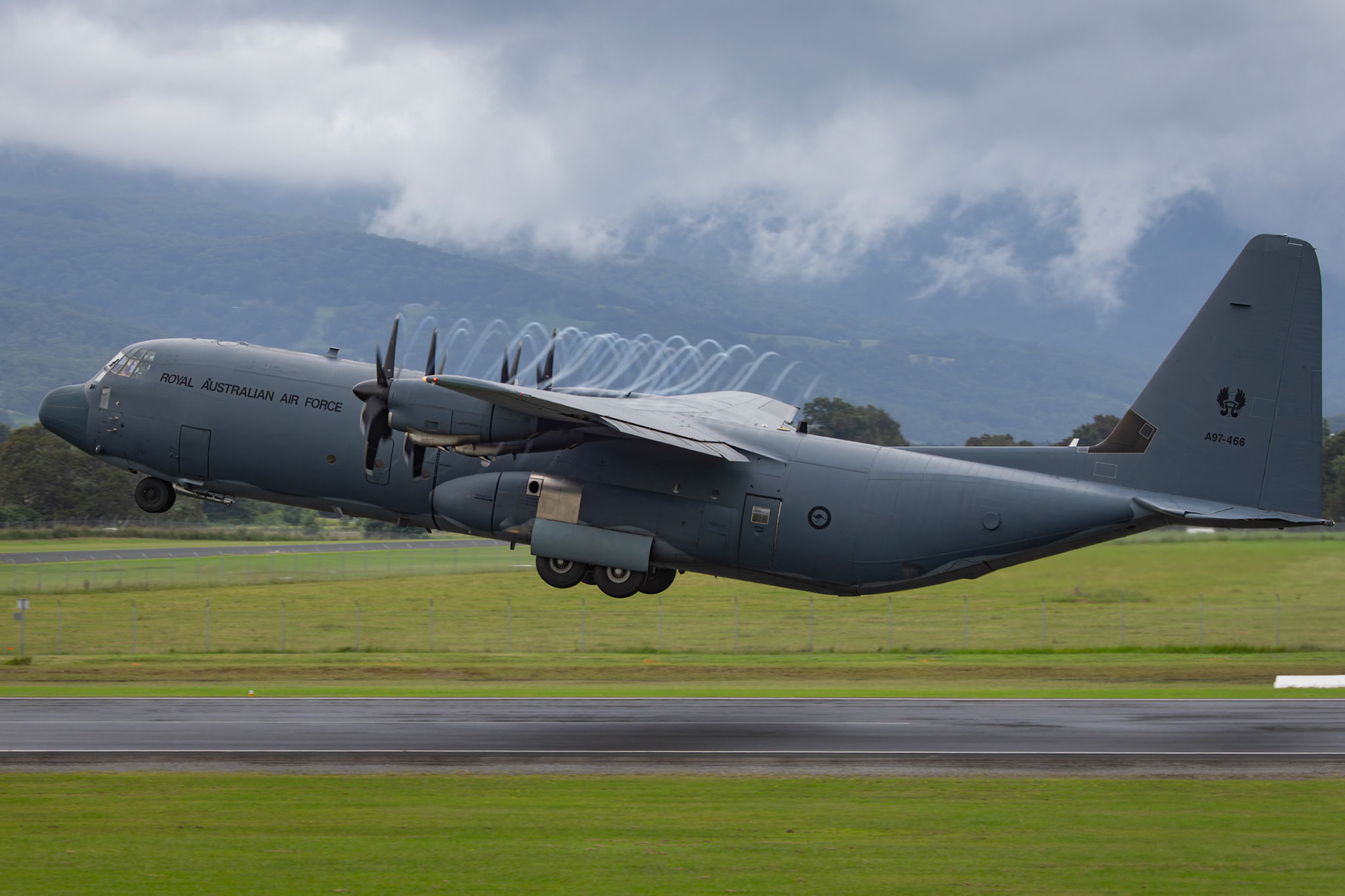 Lockheed Martin C-130J Hercules from the Royal Australian Air Force on display at the Shellharbour Airport, during the Airshows Downunder Shellharbour, New South Wales, Australia.