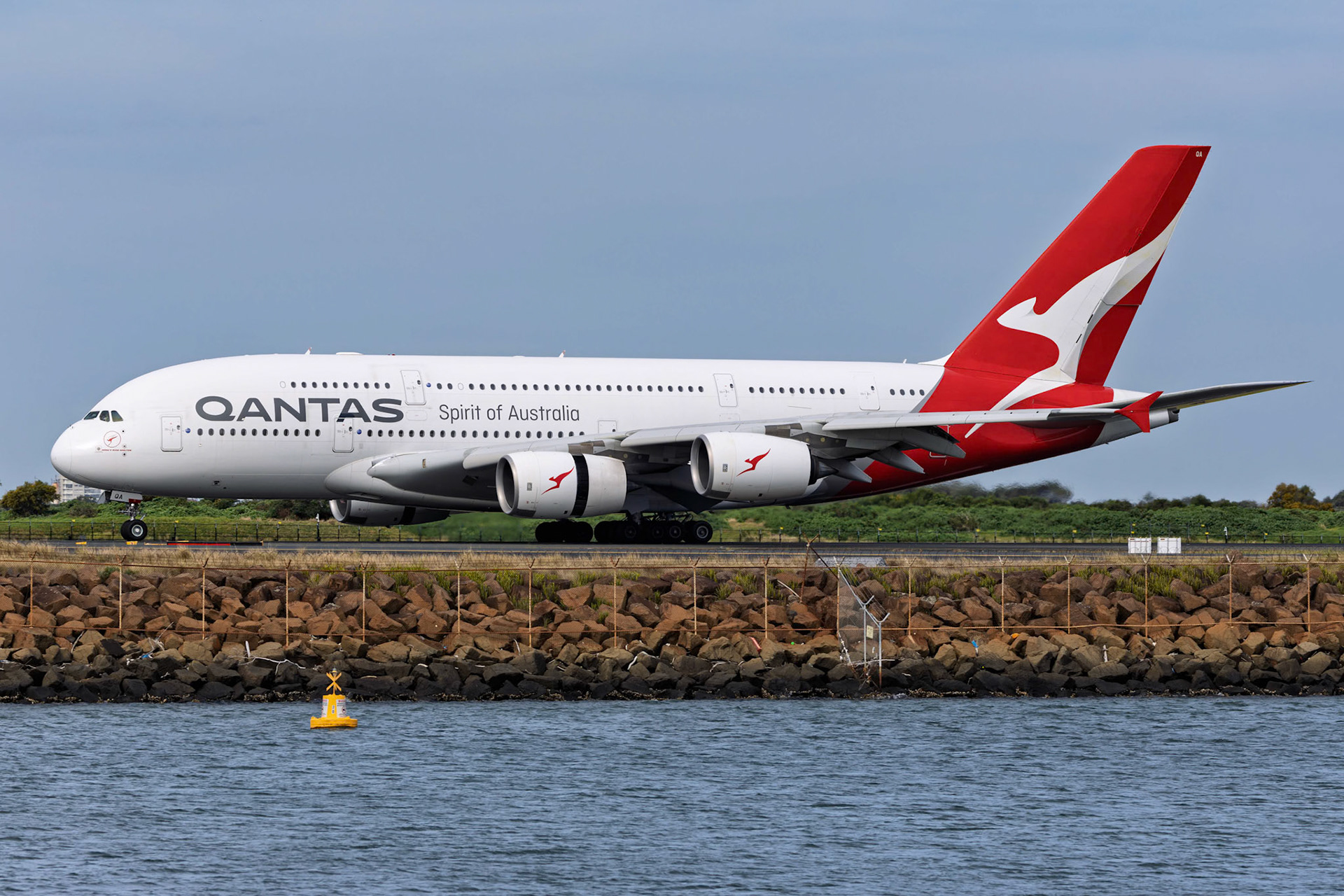 Qantas Airbus A380-842 [VH-OQA] Arriving from Johannesburg from The Beach, Sydney Airport, Australia