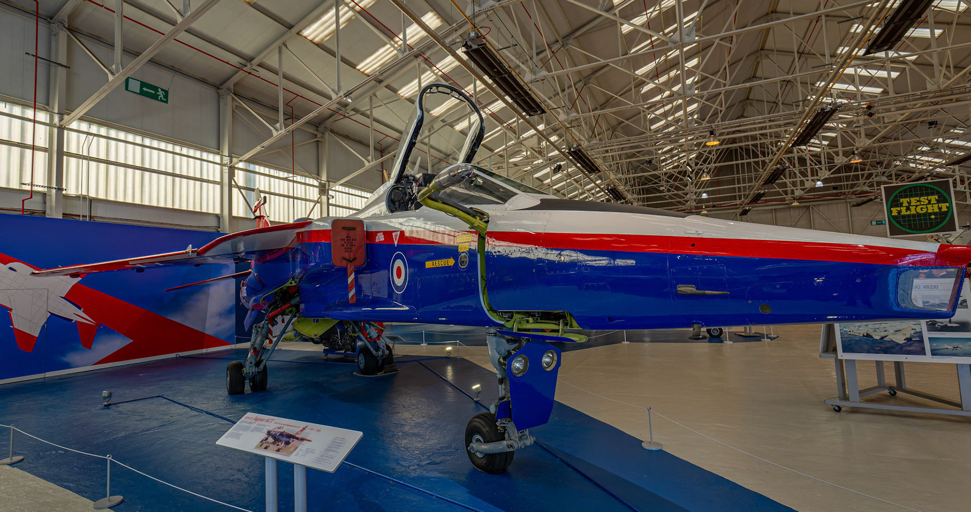 Sepecat Jaguar ACT on display at the Royal Air Force Museum Midlands in Cosford, United Kingdom