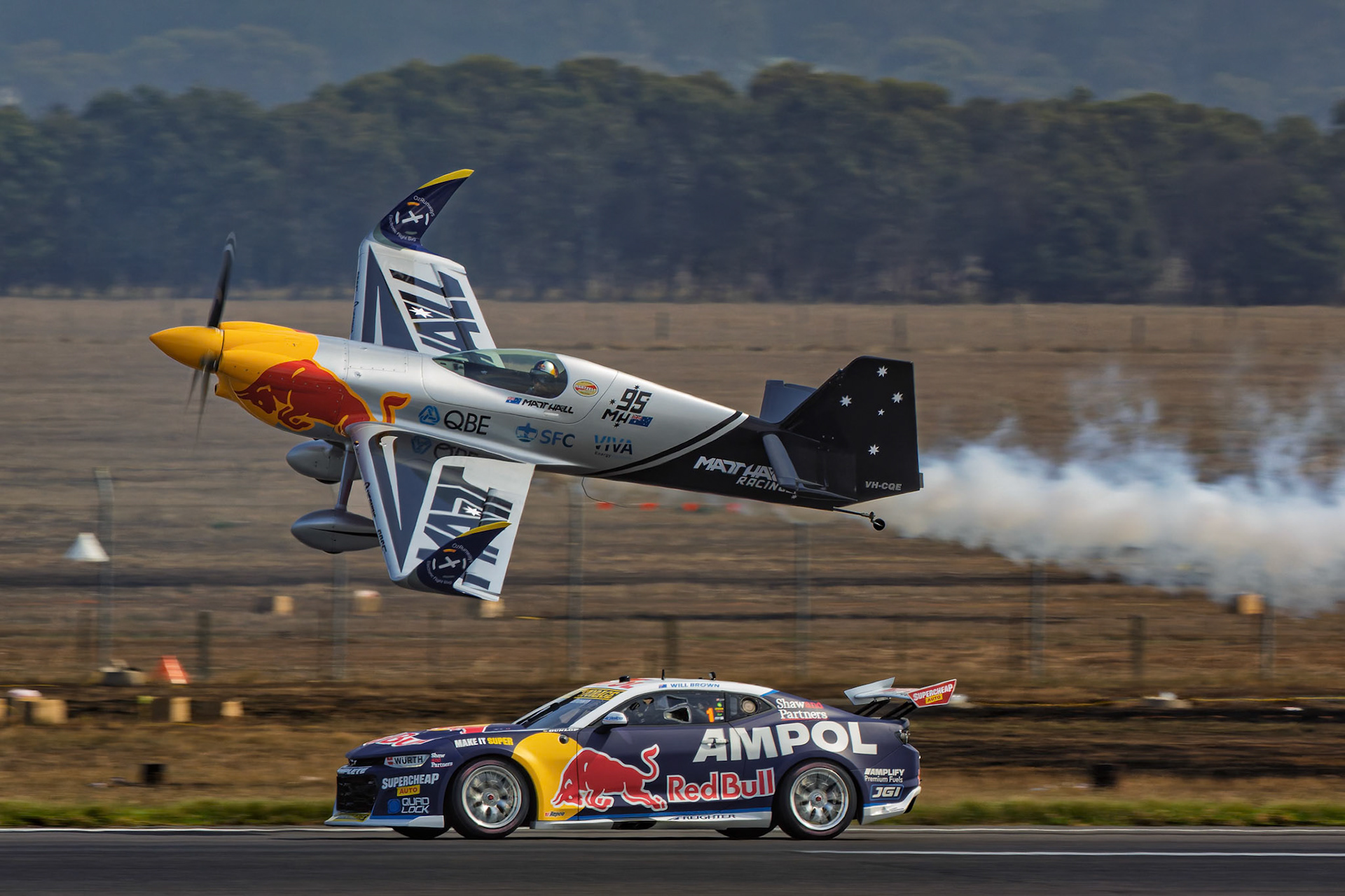Matt Hall from Matt Hall Racing and Will Brown from Red Bull Ampol Racing during a demostration at the Avalon Airshow in Victoria, Australia