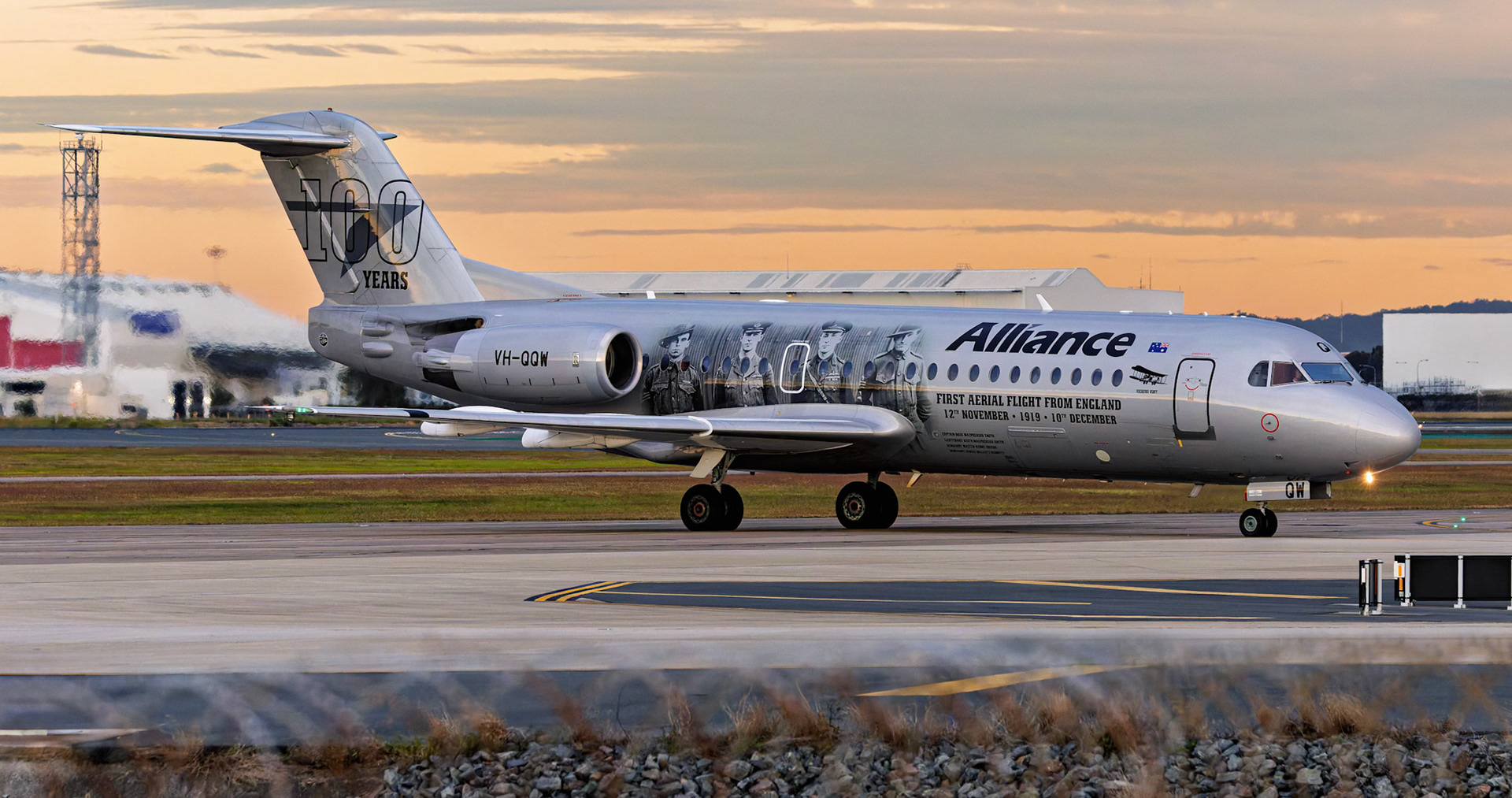 Alliance Airlines Fokker 70 (100th Years England-Australia) [VH-QQW] Departing to Moranbah at the Brisbane International Airport, Australia
