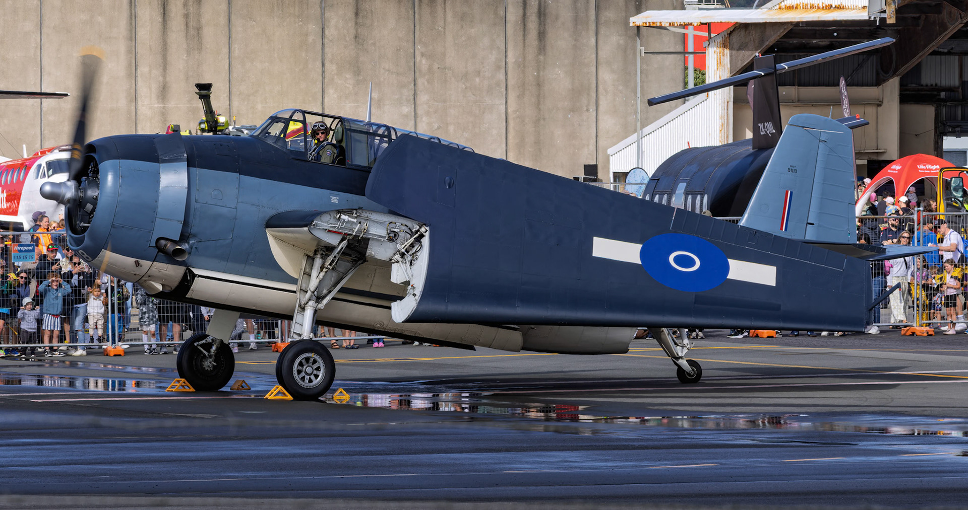Grumman TBM-3E Avenger [ZK-TBE] Arriving, from Coutts Street during the Life Flight Open Day at Wellington Airport, New Zealand