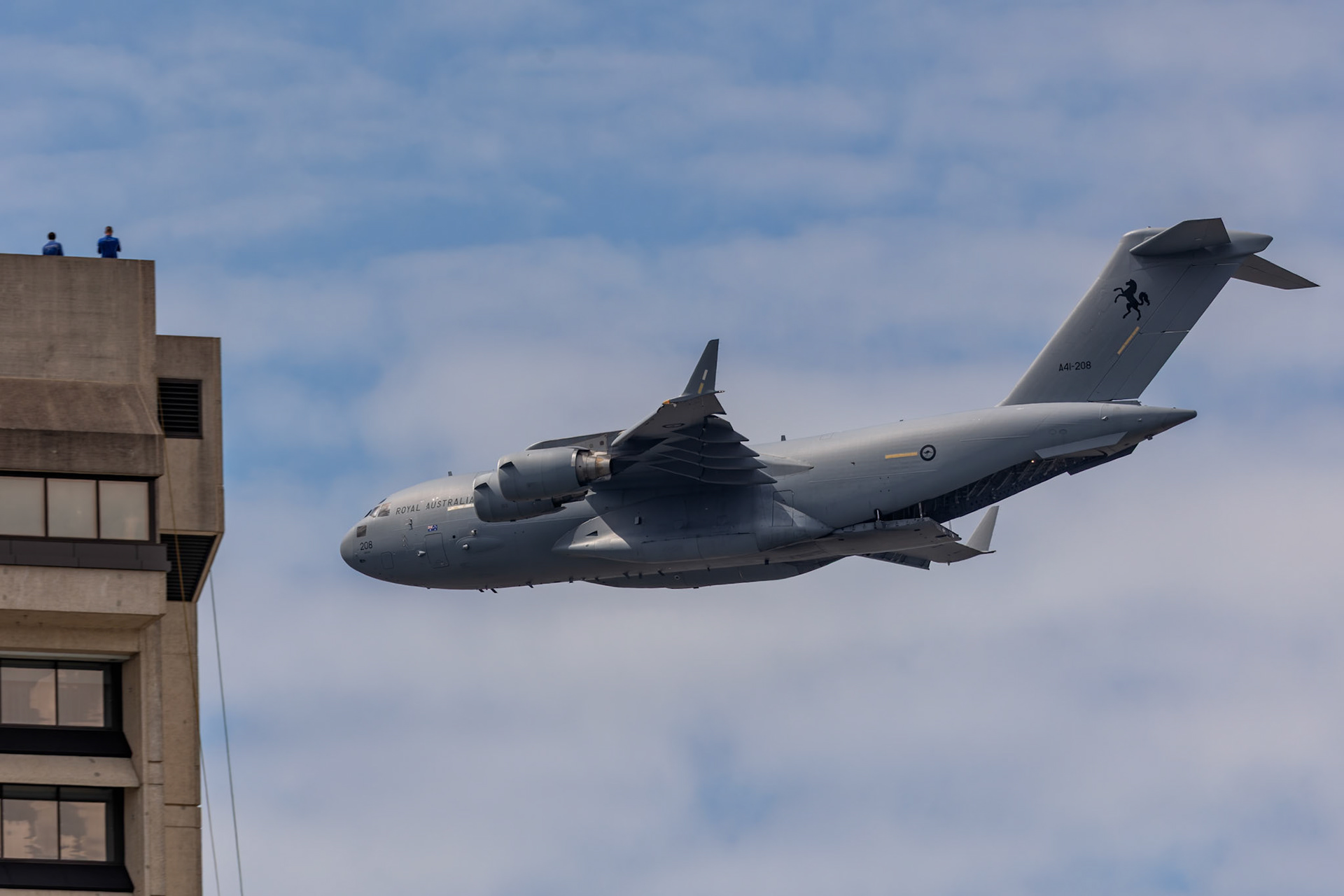 Royal Australian Air Force Boeing C-17A Globemaster III [A41-208] during 2025 Riverfire Rehearsal in Brisbane, Australia