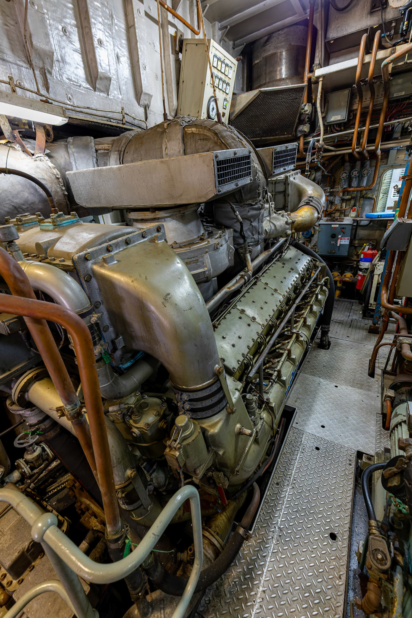 Onboard the HMAS Gladstone and in the engine room, in Gladstone, Australia