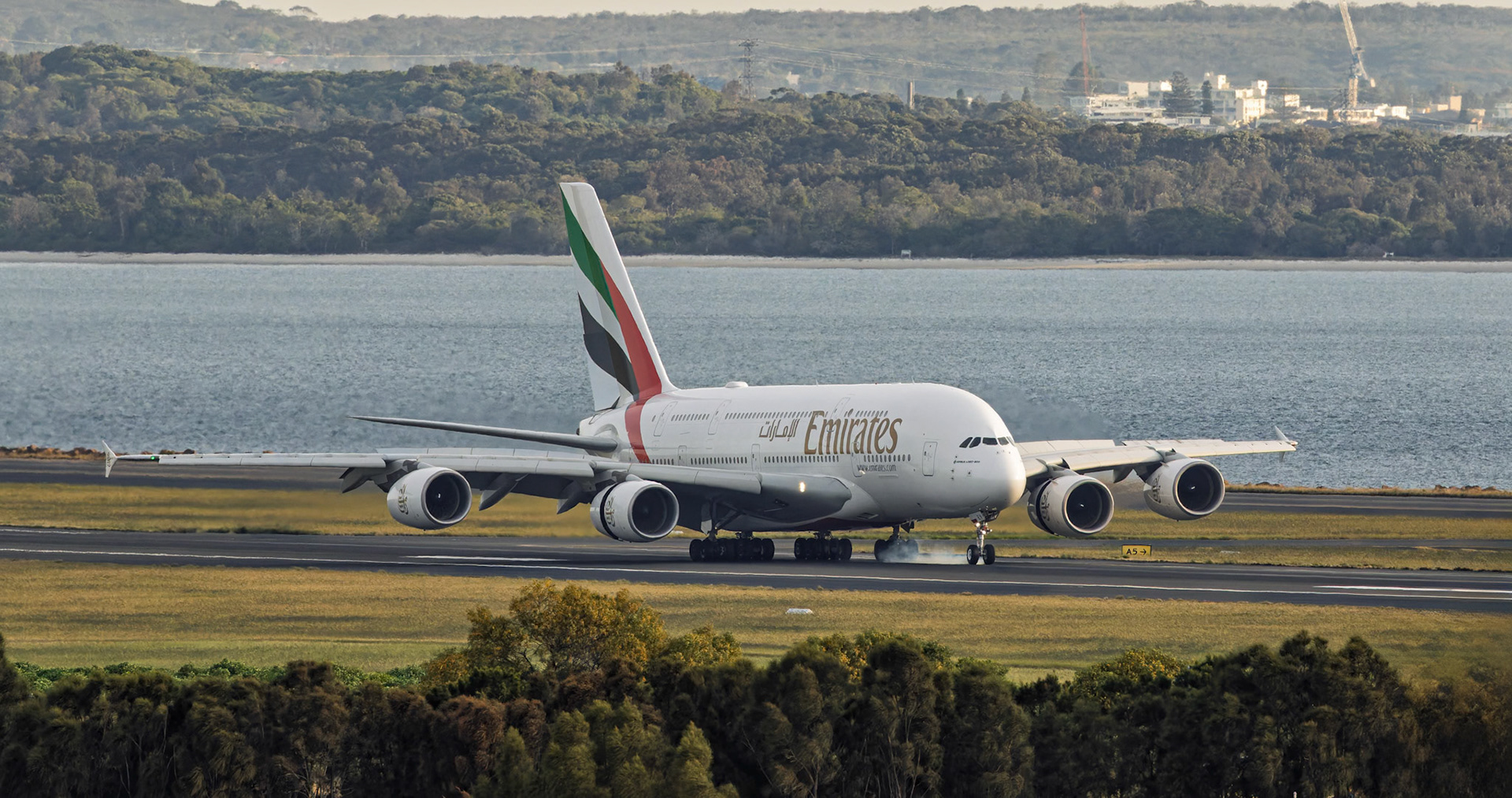 Emirates Airbus A380-861 [A6-EEV] Arriving from Dubai from the P3 Carpark, Sydney Airport, Australia