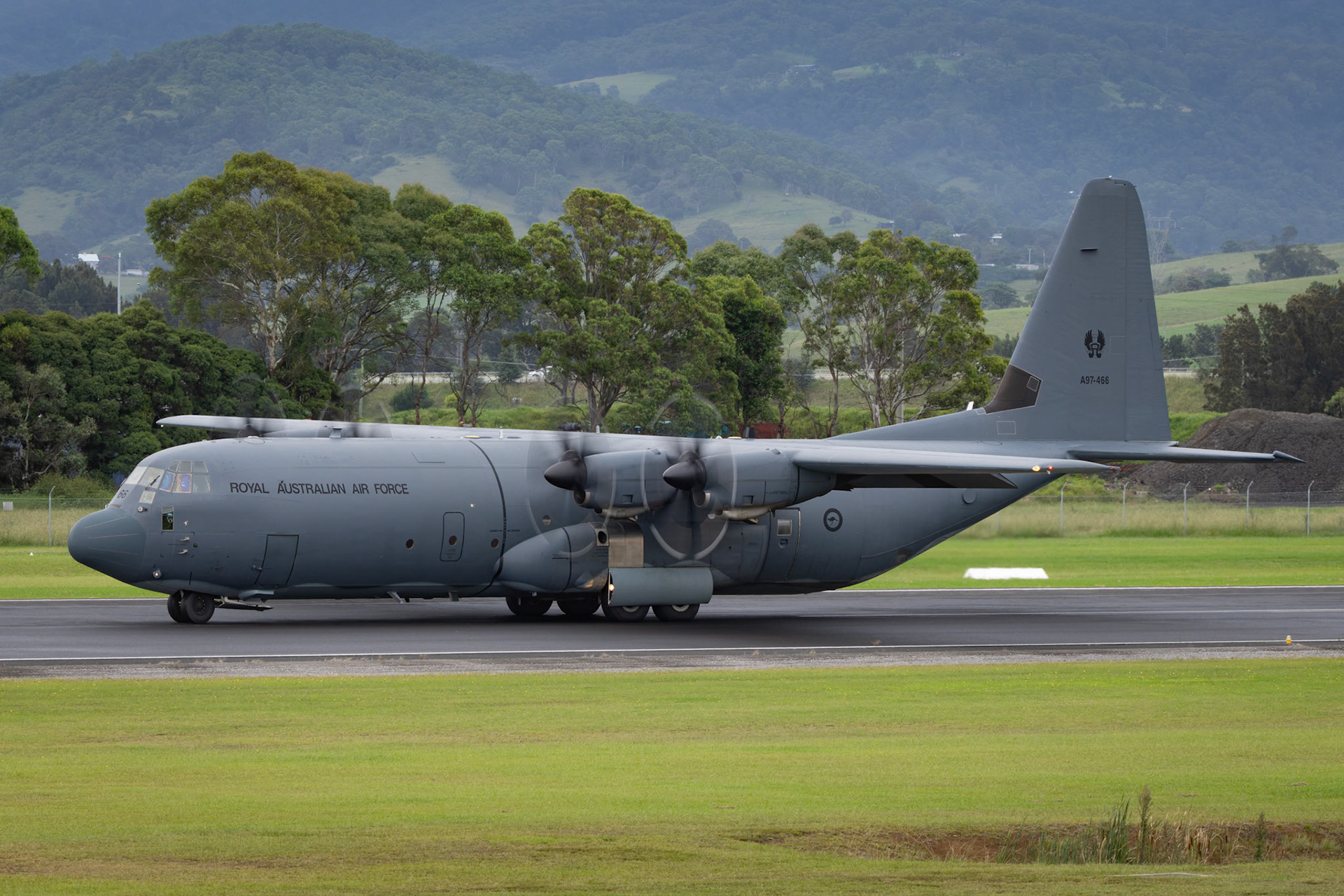 Lockheed Martin C-130J Hercules from the Royal Australian Air Force on display at the Shellharbour Airport, during the Airshows Downunder Shellharbour, New South Wales, Australia.