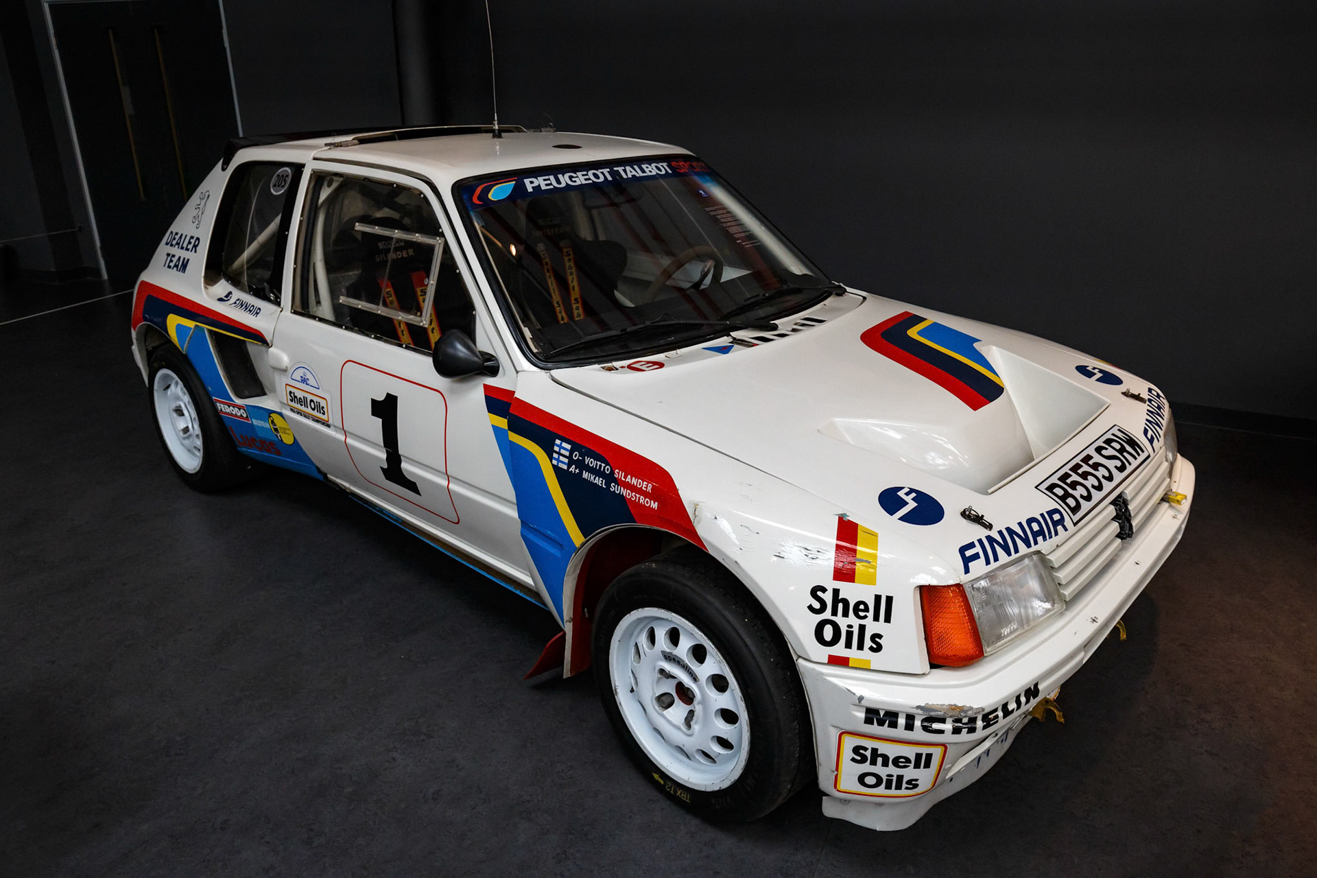 1985 Peugeot 205 T16 Group B Rally Car at the Coventry Transport Museum in Coventry, England