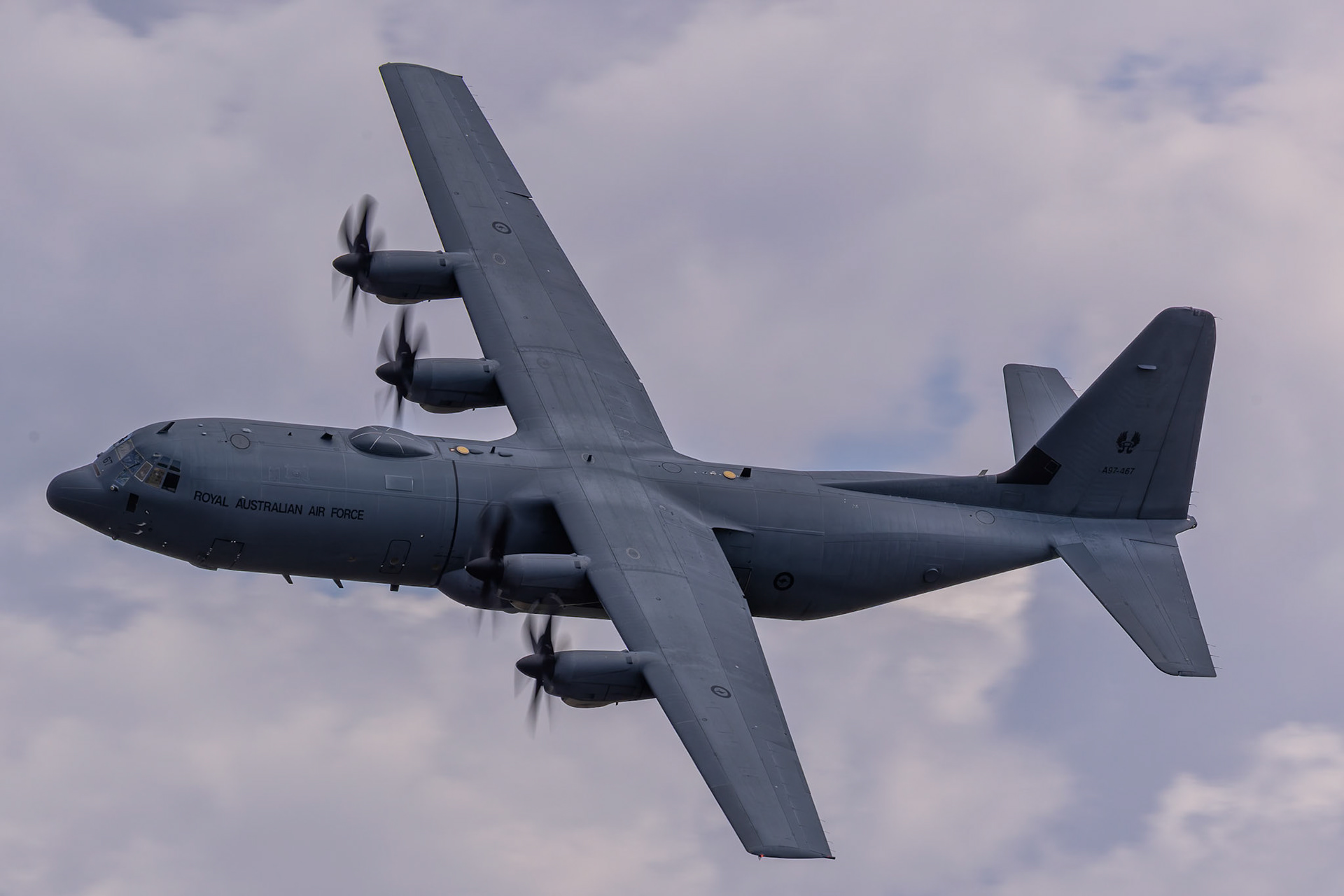 Royal Australian Air Force Lockheed Martin C-130J-30 Super Hercules [A97-467] on display at the Richmond Airshow in New South Wales, Australia
