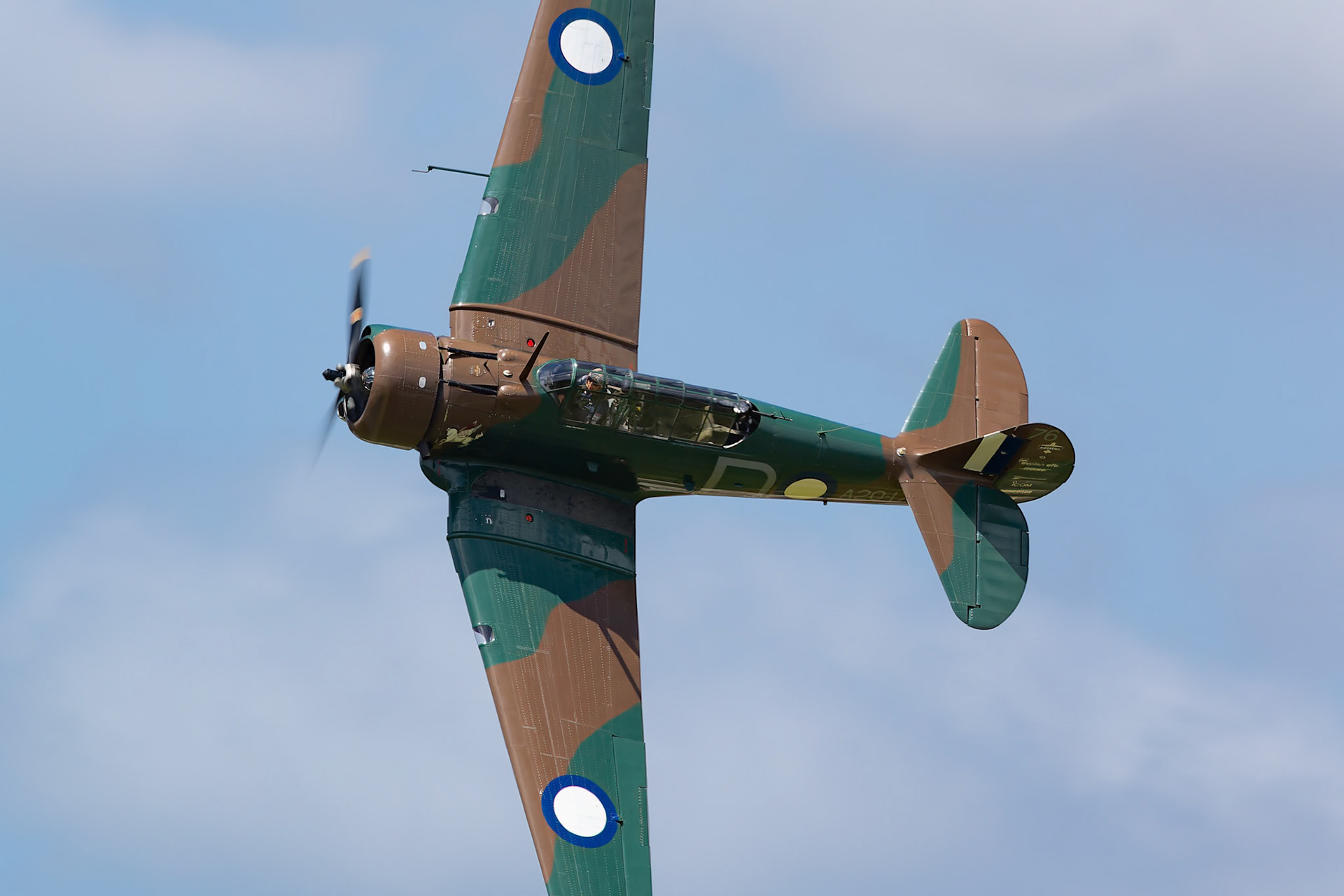 Glenn Collins in the CAC Wirraway [VH-WWY] at the Barrington Coast Airshow in Taree, New South Wales, Australia. 9th of November, 2024
