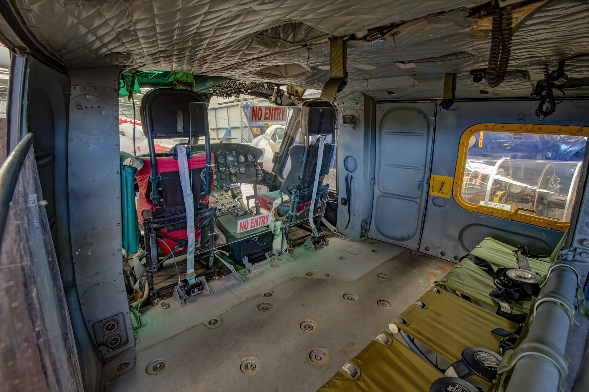 Inside the Bell UH-1H Iroquis A2-310 on display at the Queensland Air Museum in Caloundra, Australia