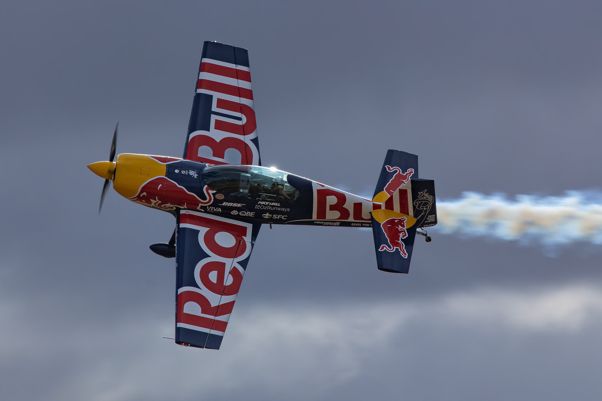 Emma McDonald from Matt Hall Racing in the Extra 300L on display at the Avalon Airshow in Victoria, Australia
