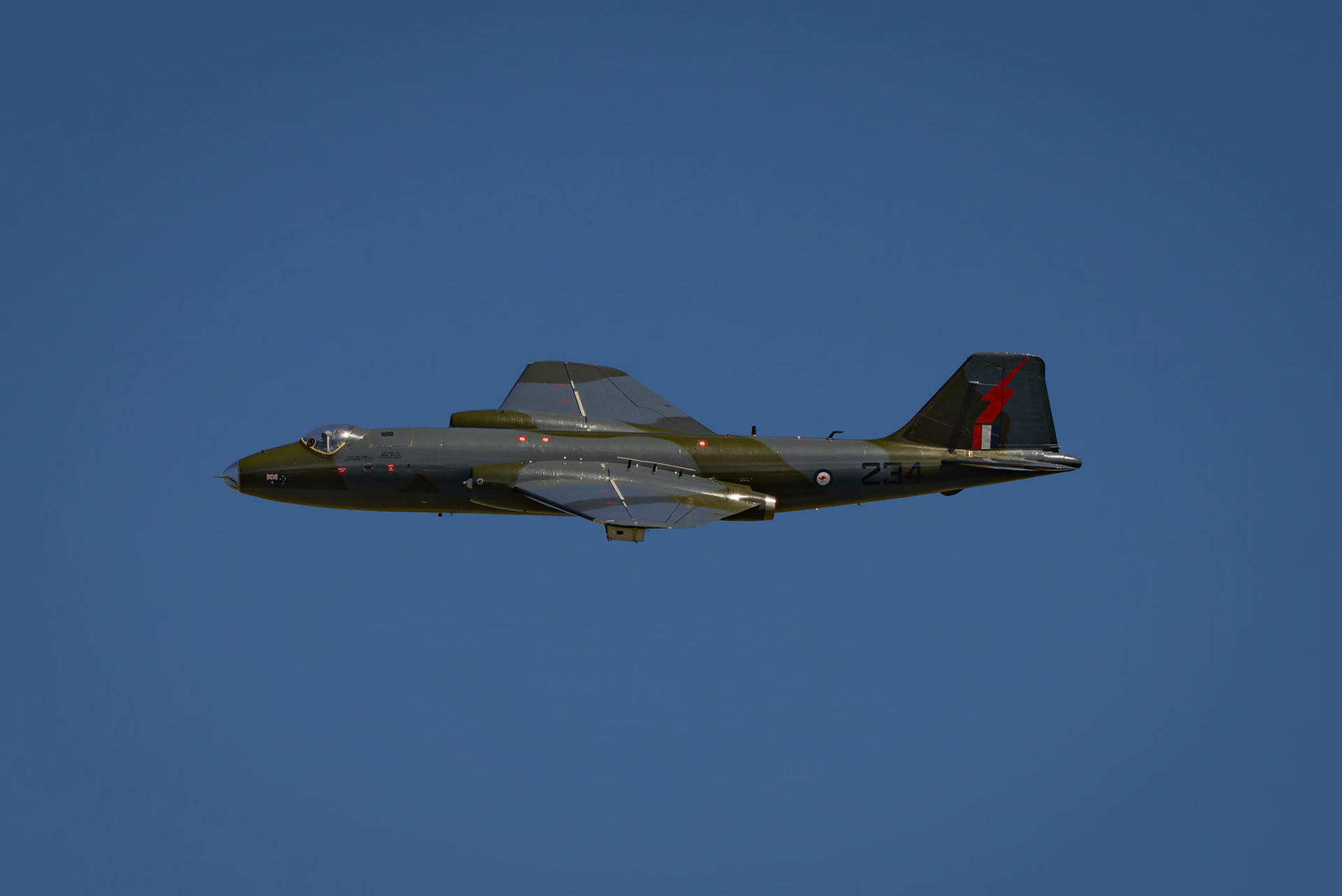 English Electric Canberra TT.18 from the Royal Australian Air Force 100 Squadron on display at the Shellharbour Airport, during the Airshows Downunder Shellharbour, New South Wales, Australia.