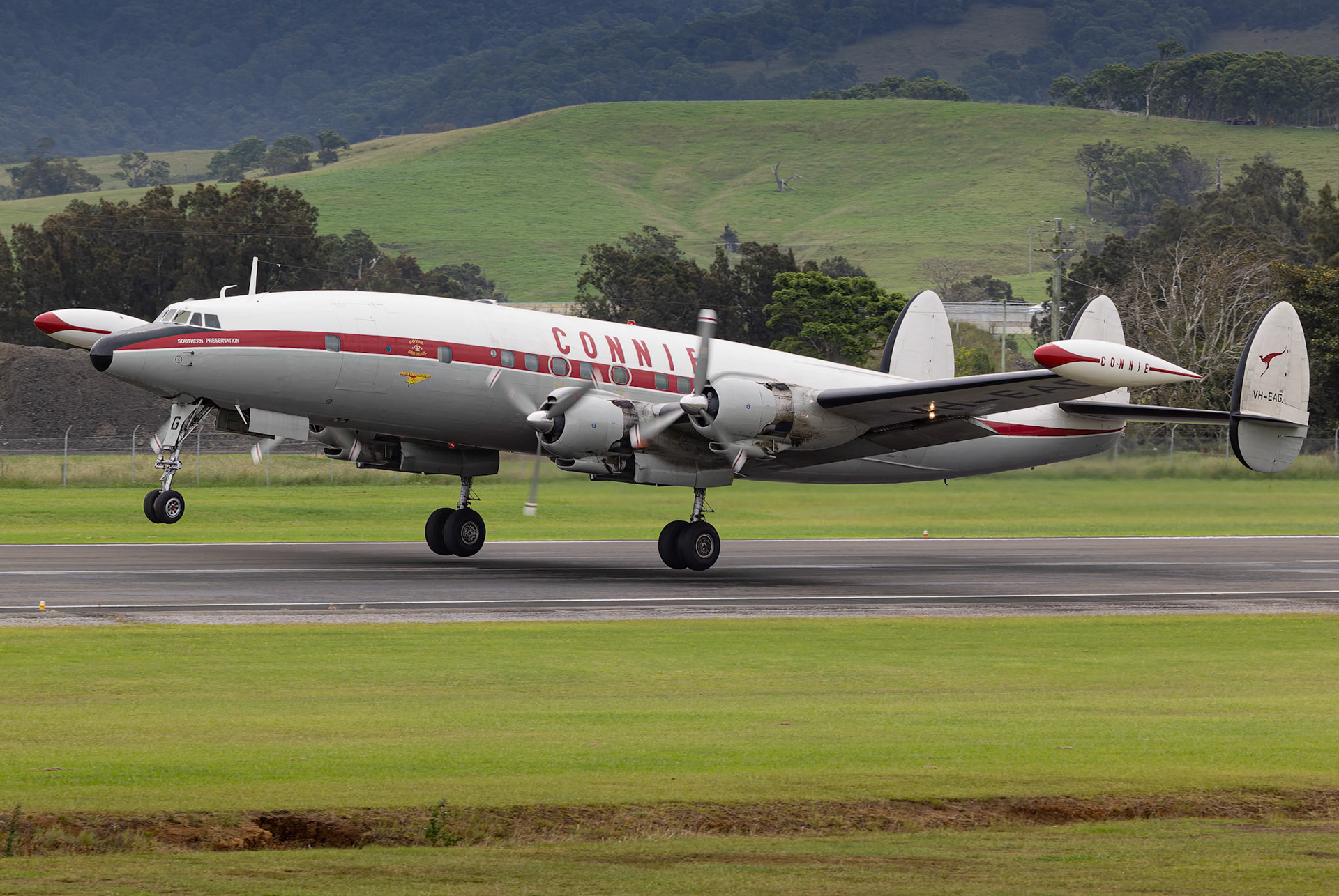 Lockheed C-121C Super Constellation 'Connie', from the Historical Aircraft Restoration Society on display at the Shellharbour Airport, during the Airshows Downunder Shellharbour, New South Wales, Australia.