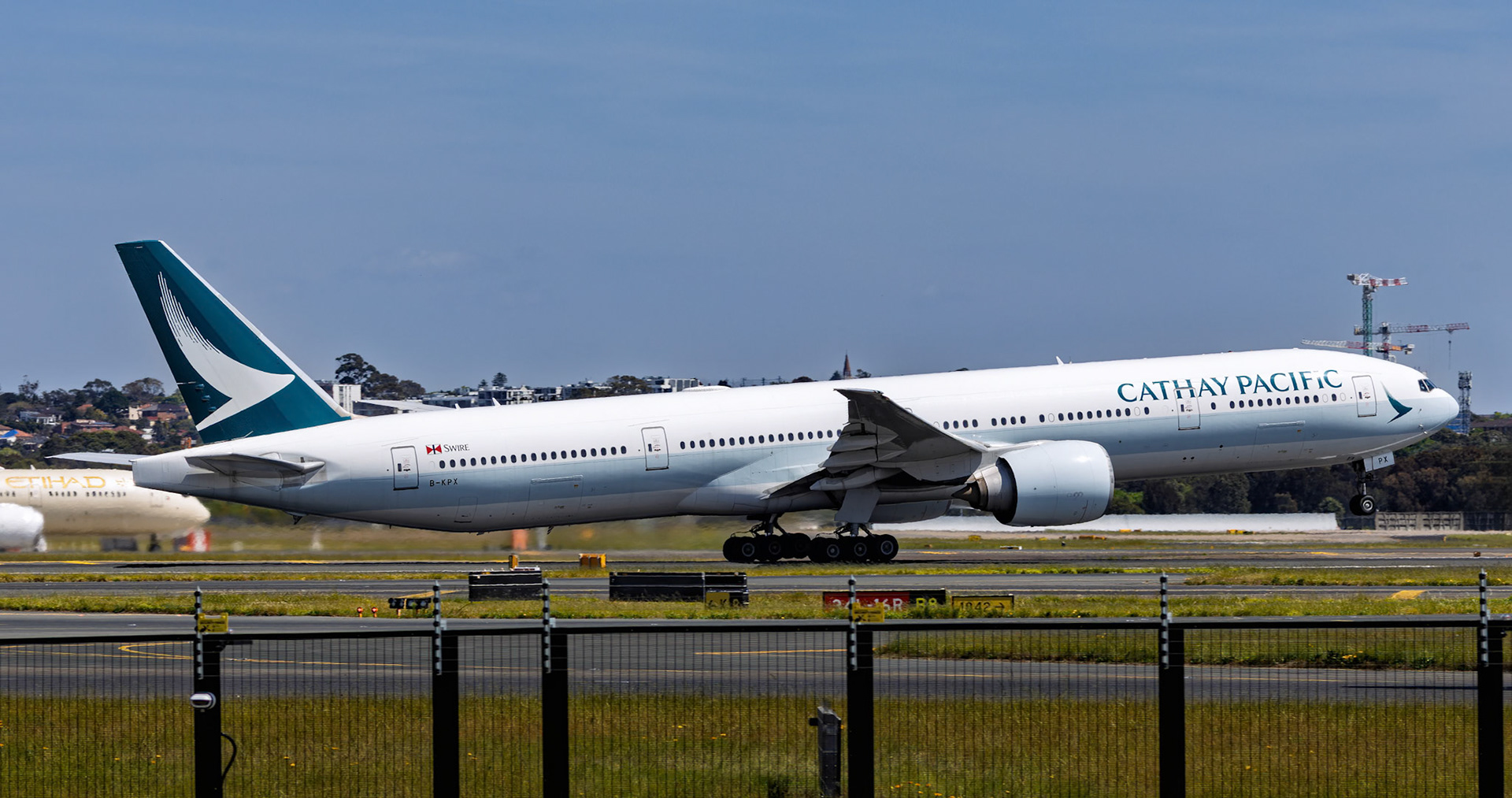 Cathay Pacific Boeing 777-367ER [B-KPX] Departing to Hong Kong from the Sheps Mound, Sydney Airport, Australia