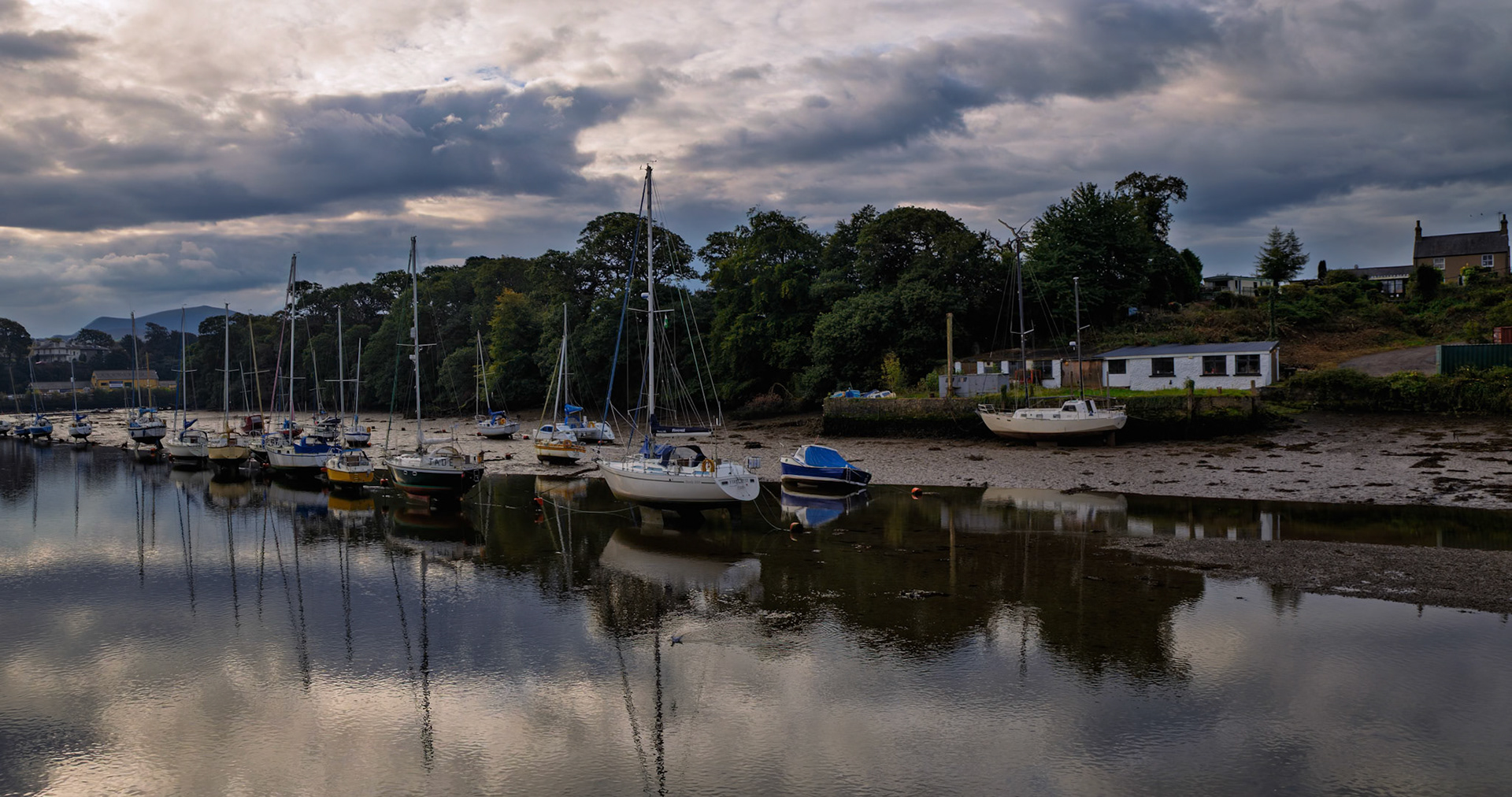 Boats parked outside the Caernarfon Castle, Wales