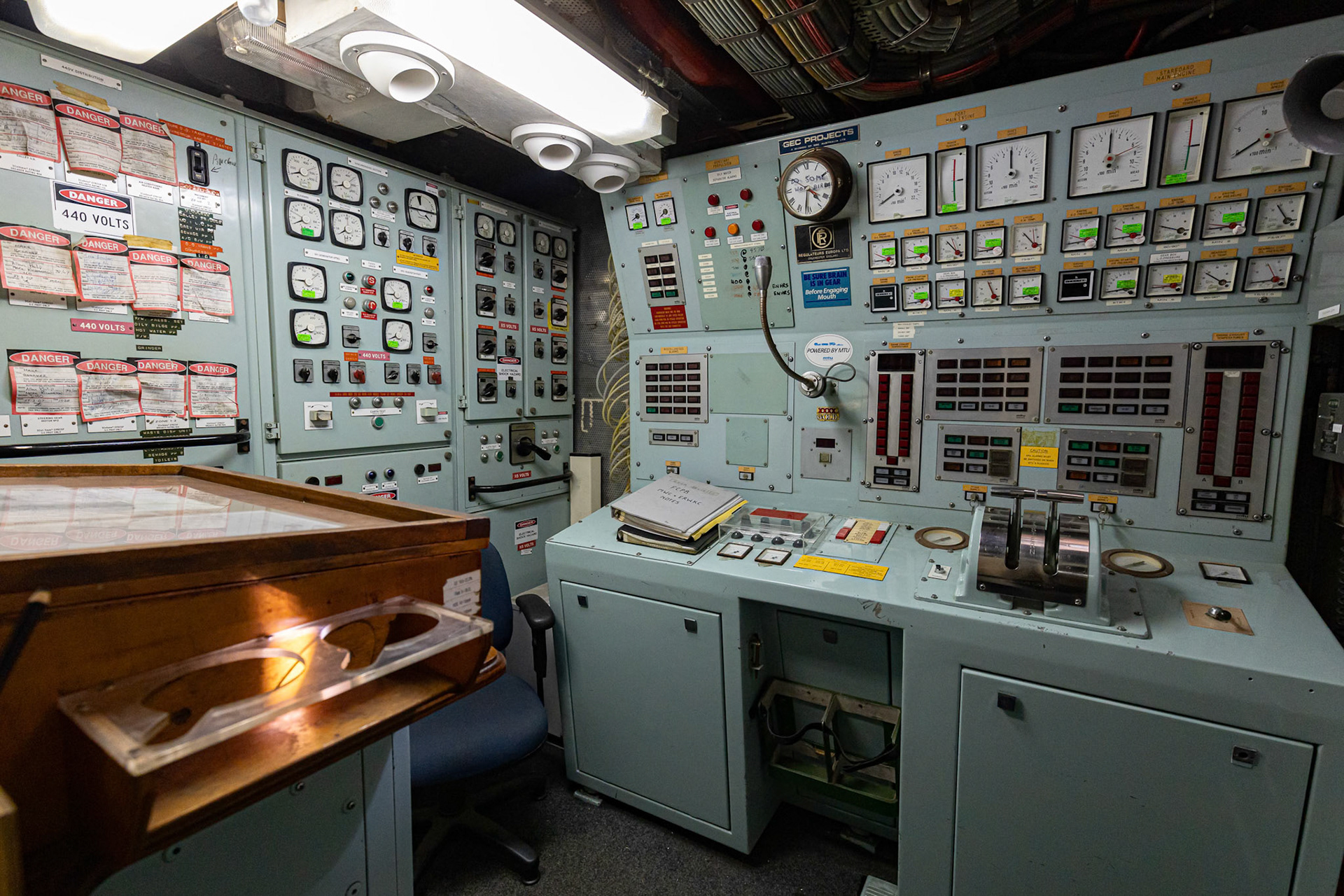 Onboard the HMAS Gladstone and in the engine control room, in Gladstone, Australia
