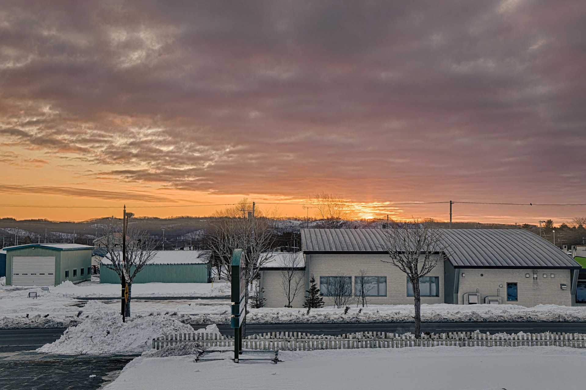 Sunrise over Hotel Taito, Tsurui, Akan District, Hokkaido, Japan