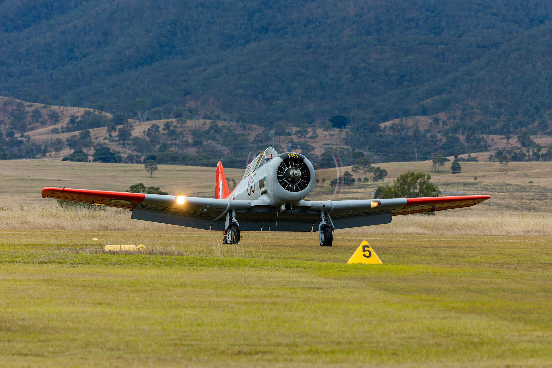 The T-6 Hardvard (SNJ) taxing at the 2022 Brisbane Airshow at Watts Bridge Memorial Airport, Australia