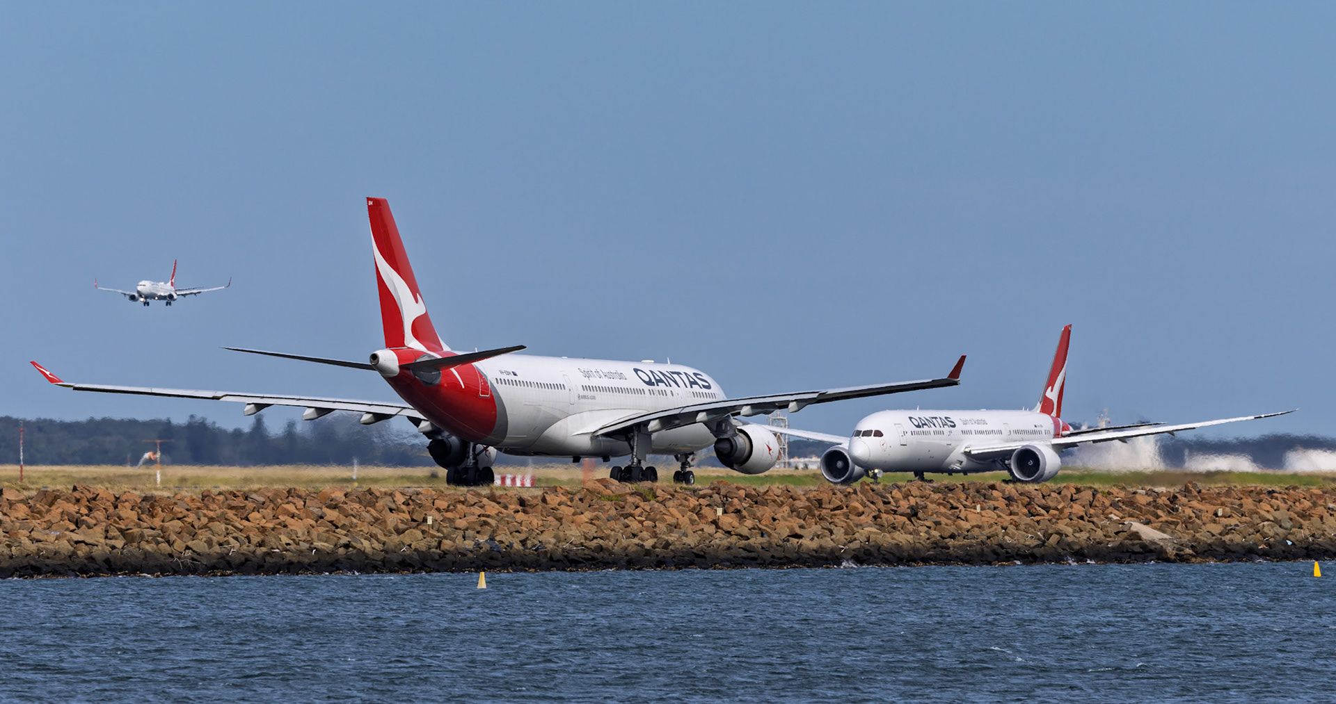Qantas Airbus A330-202 [VH-EBM] Departing to Jakarta from The Beach, Sydney Airport, Australia