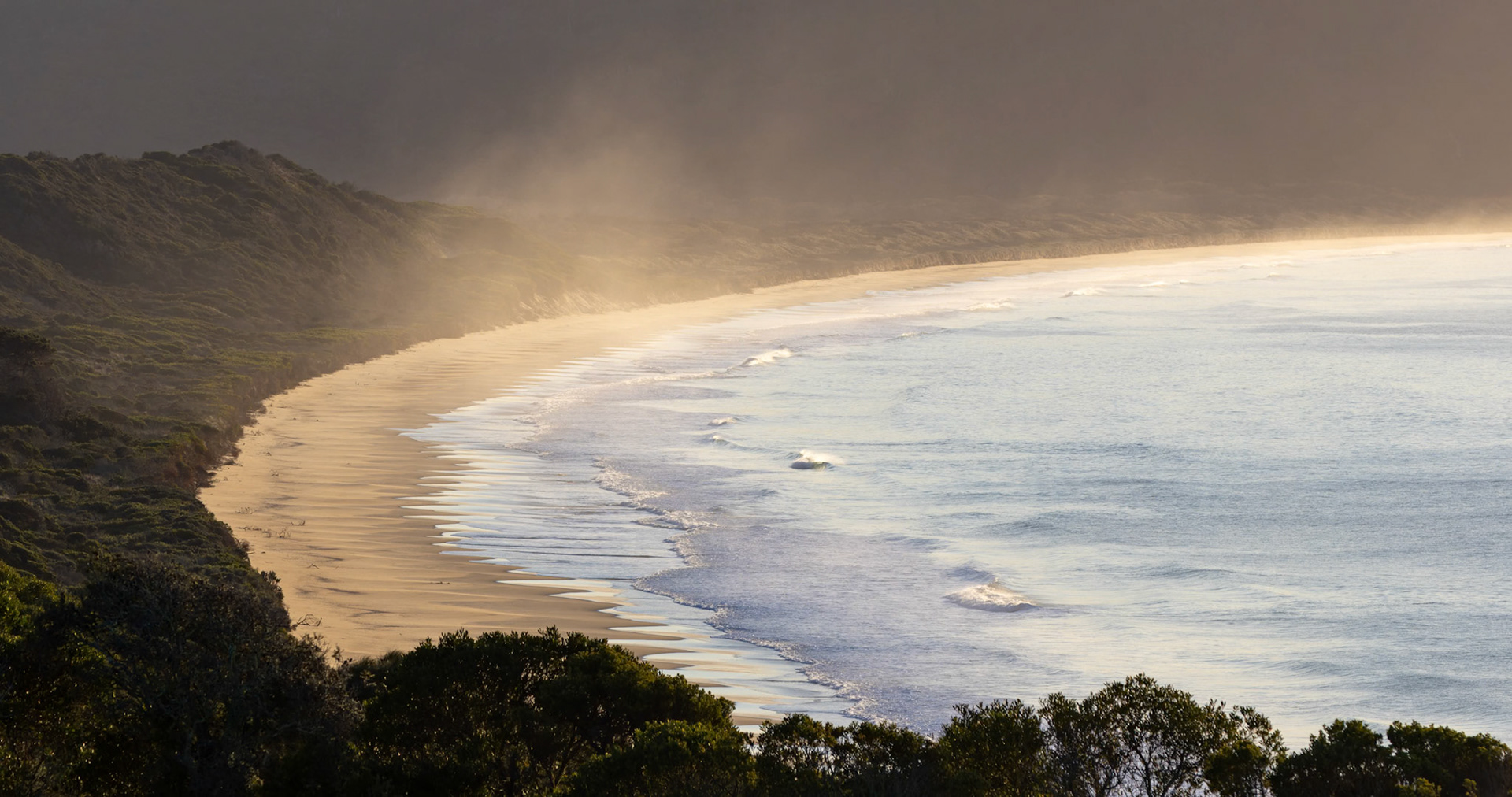 The view from The Neck Game Reserve Lookout on Bruny Island of the coast off Tasmania, Australia