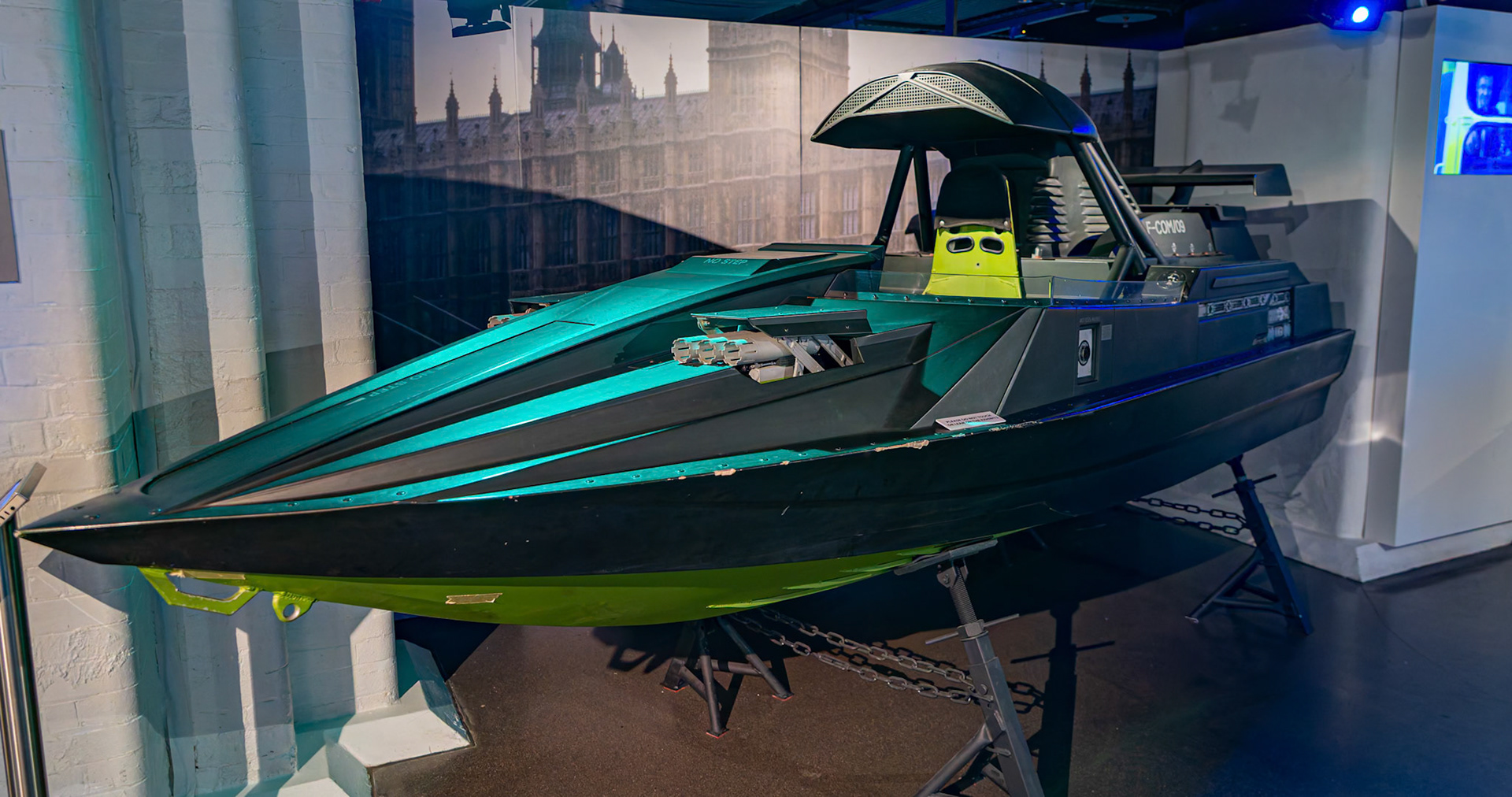 Q Boat from "The World is no Enough", Bond in Motion in London, England