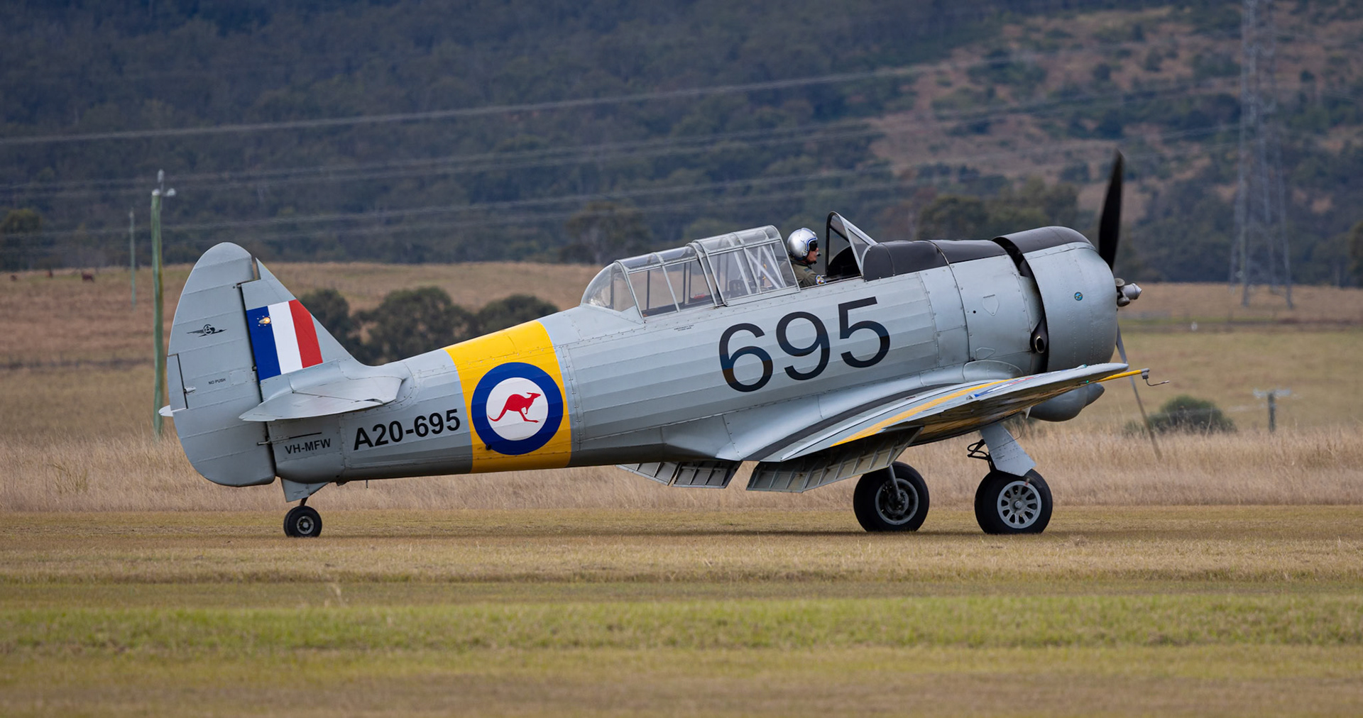 The CA-16 Wirraway preparing to take off at the 2022 Brisbane Airshow at Watts Bridge Memorial Airport, Australia