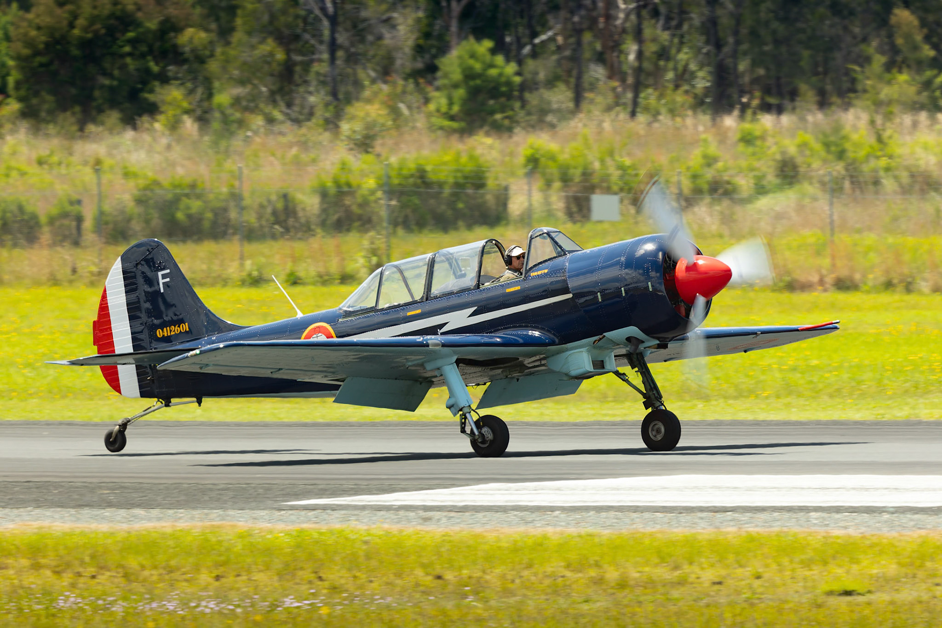 Rod Hall in the Yakovlev Yak-52 [VH-FYK] at the Barrington Coast Airshow in Taree, New South Wales, Australia. 9th of November, 2024