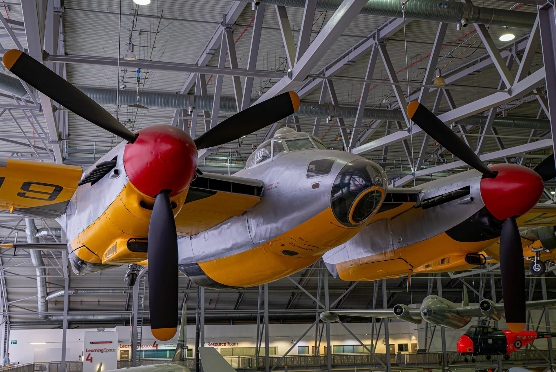 De Havilland Mosquito TT35 on display at the Duxford Imperial War Museum in Cambridge, United Kingdom