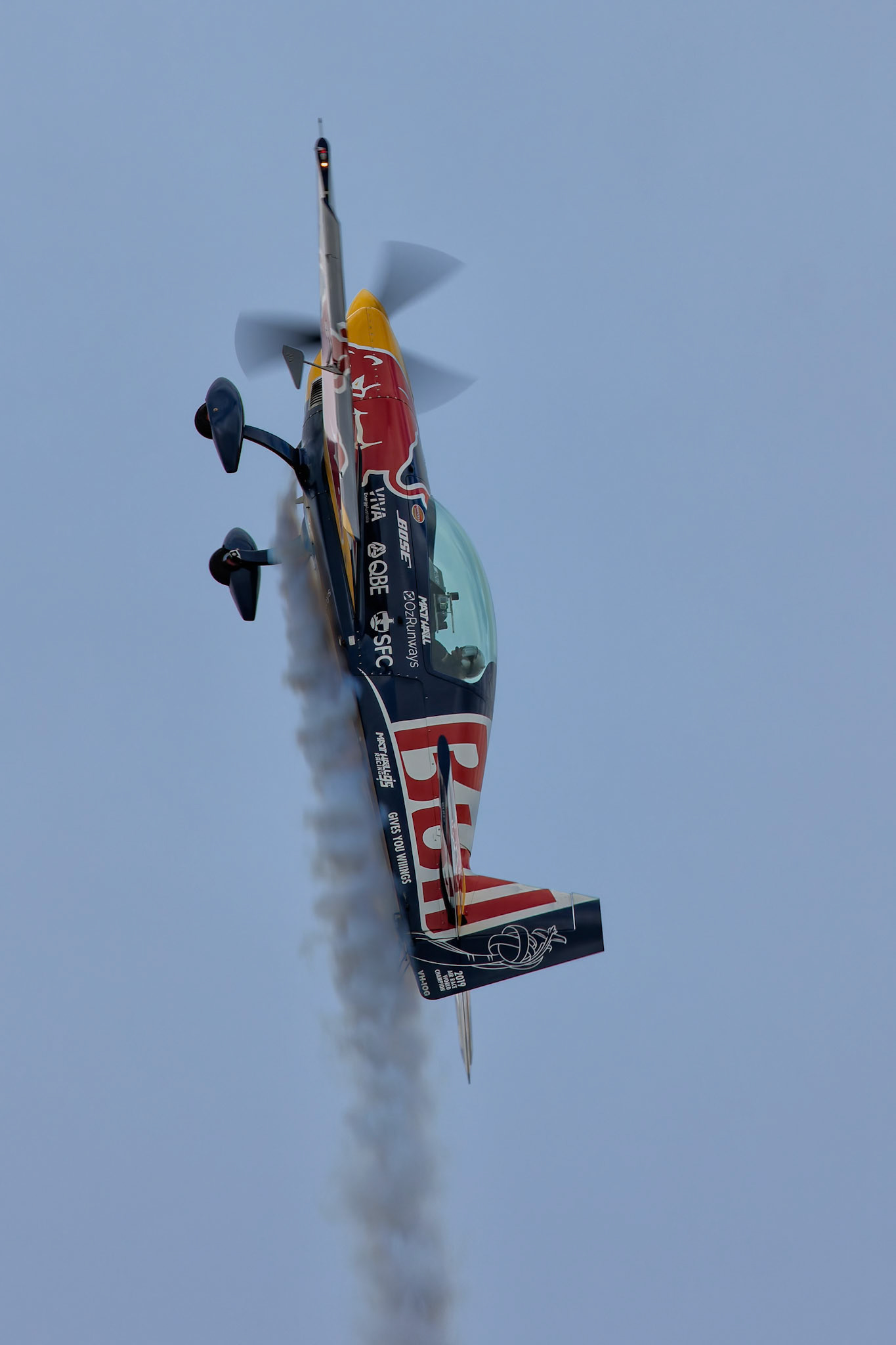 Emma McDonald from Matt Hall Racing in the Extra 300L on display at the Avalon Airshow in Victoria, Australia